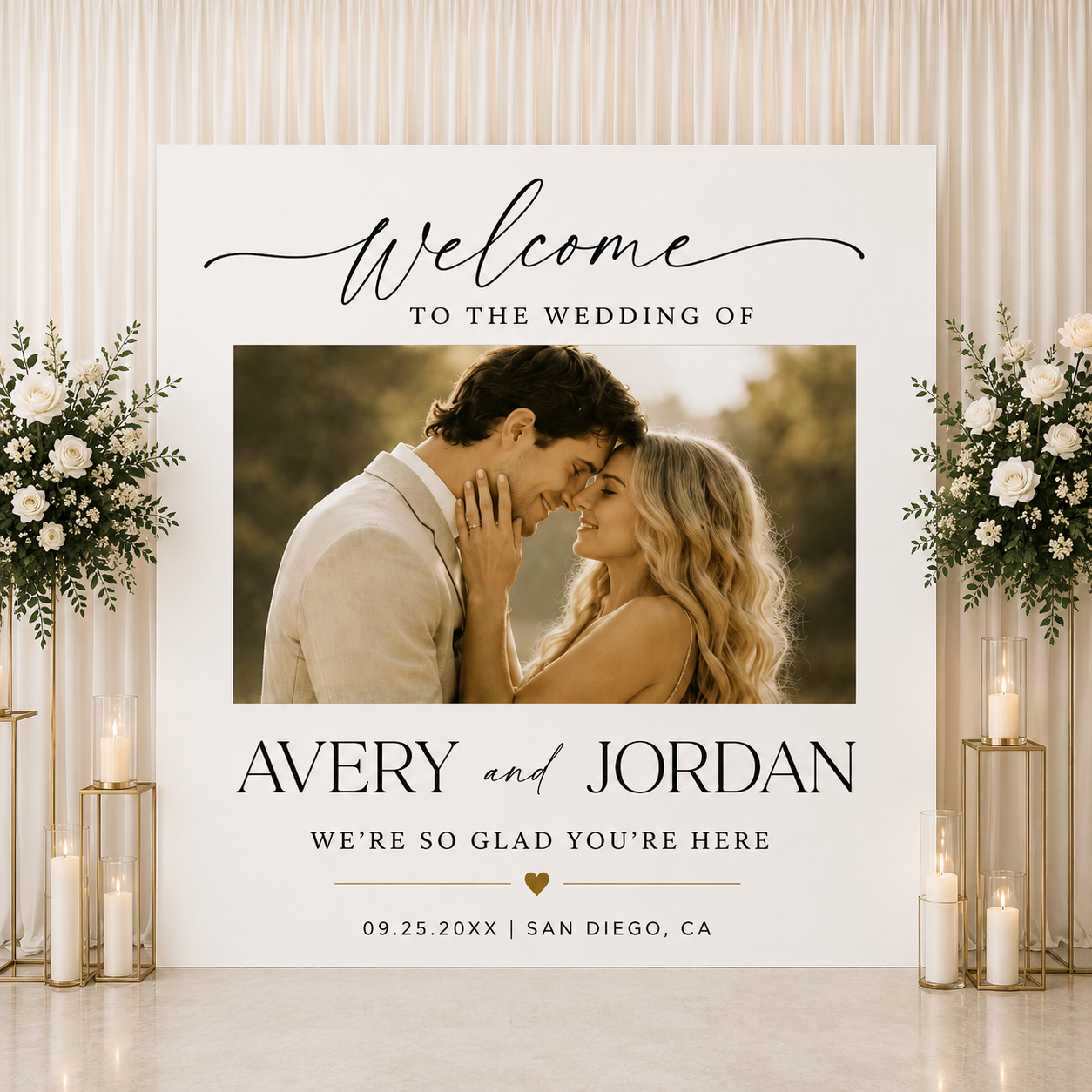 Classic Elegance Wedding Backdrop | Personalized Photo Wedding Backdrop | Timeless Reception & Ceremony Decor