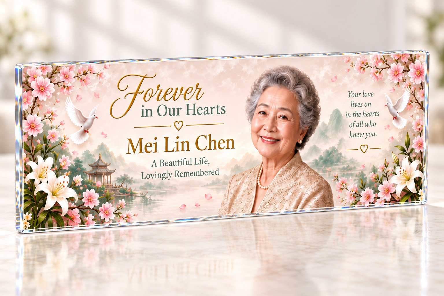 Premium Glass-Like Acrylic Full-Couch Casket Panel | Personalized Memorial Insert | Wall Mounts Included