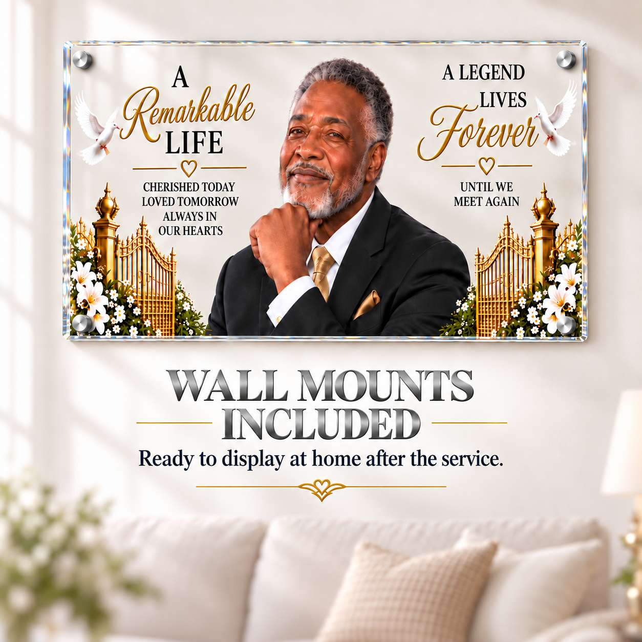 Premium Glass-Like Acrylic Casket Panel | Personalized Memorial Insert | Wall Mounts Included