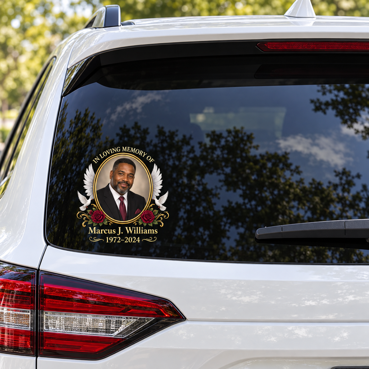 Custom Small Memorial Car Window Decal | Personalized Photo Tribute | Approximately 9 Inches Tall