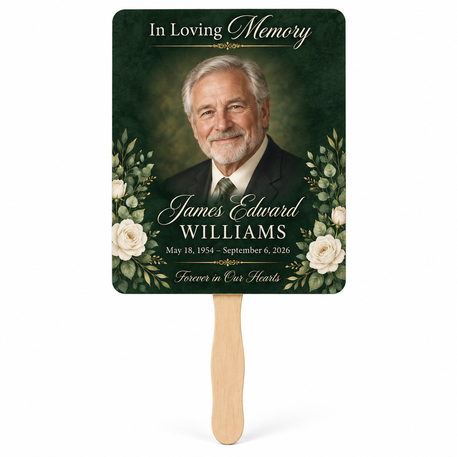Custom Rectangle Memorial Hand Fan | Personalized Funeral Photo Fan with Rounded Corners | Celebration of Life Keepsake