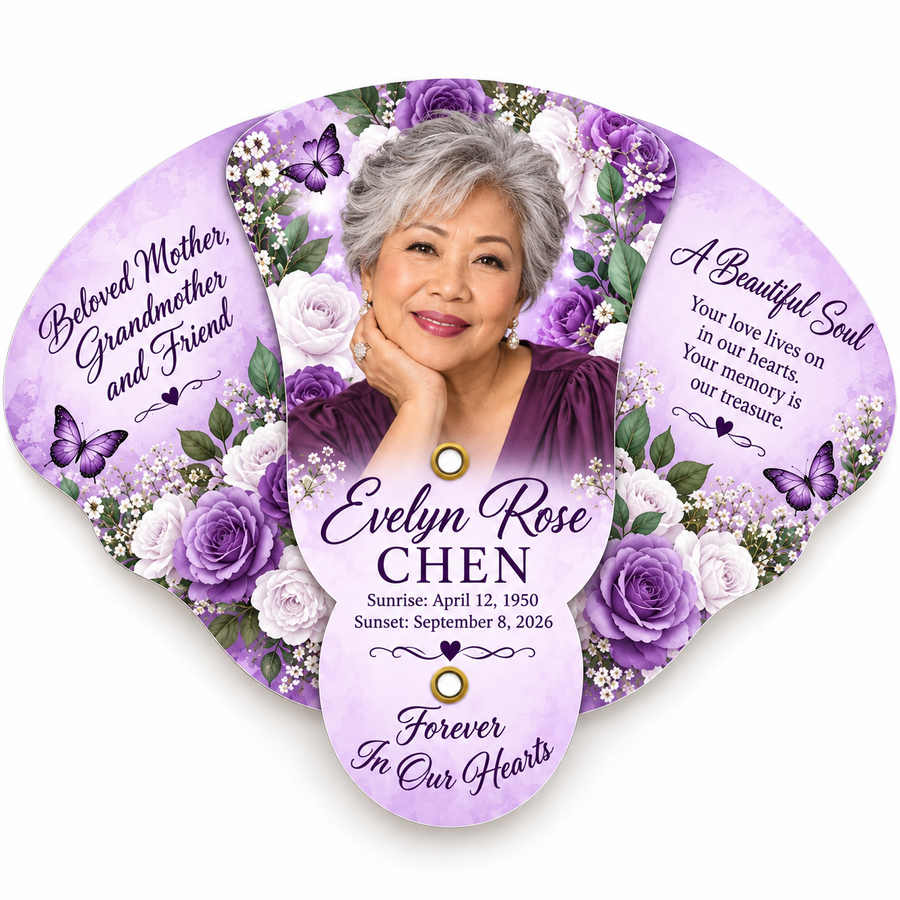 Custom Tri-Panel Memorial Hand Fan | Personalized Three-Section Funeral Photo Fan | Celebration of Life Keepsake