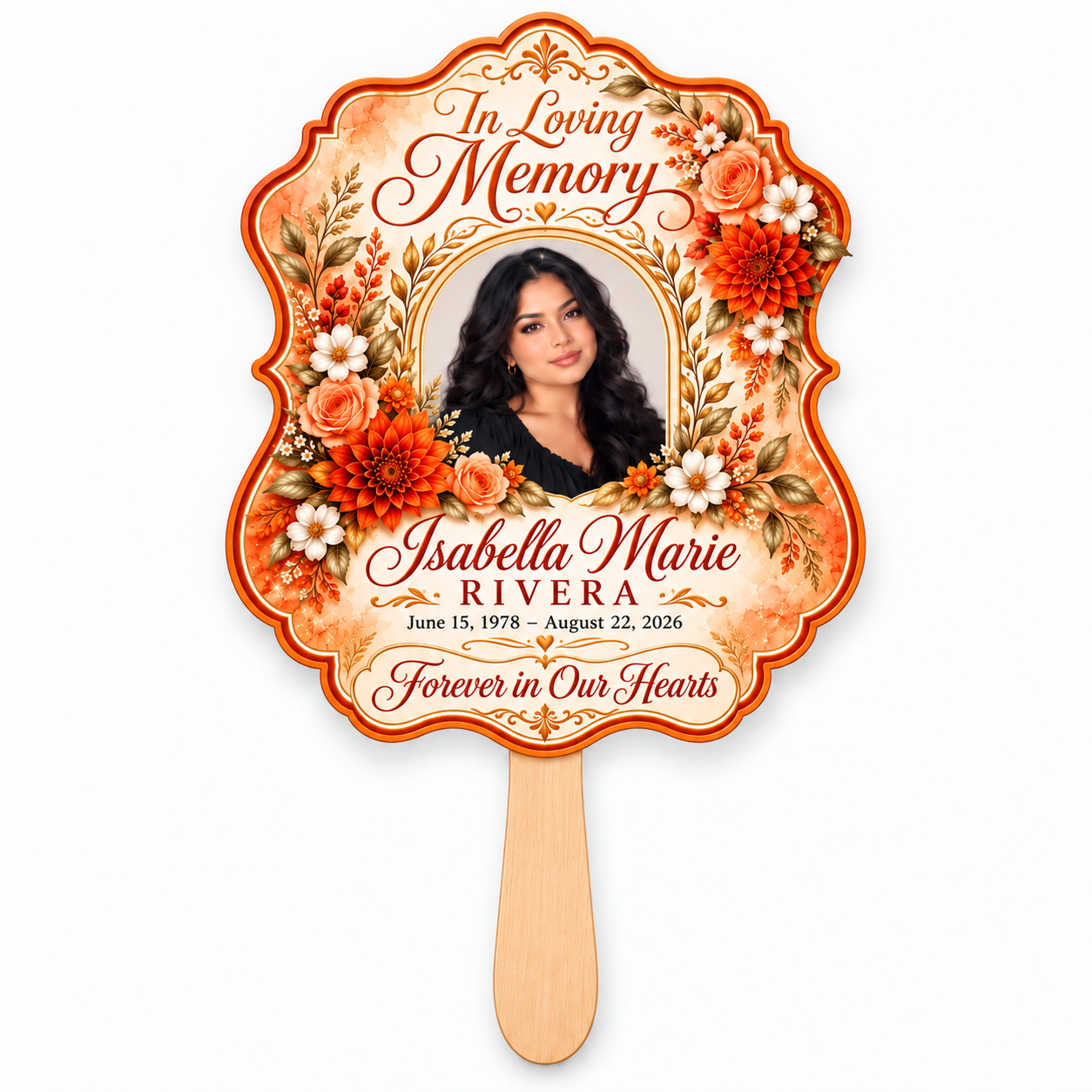 Custom Ornate Memorial Hand Fan | Personalized Shaped Funeral Photo Fan | Celebration of Life Keepsake