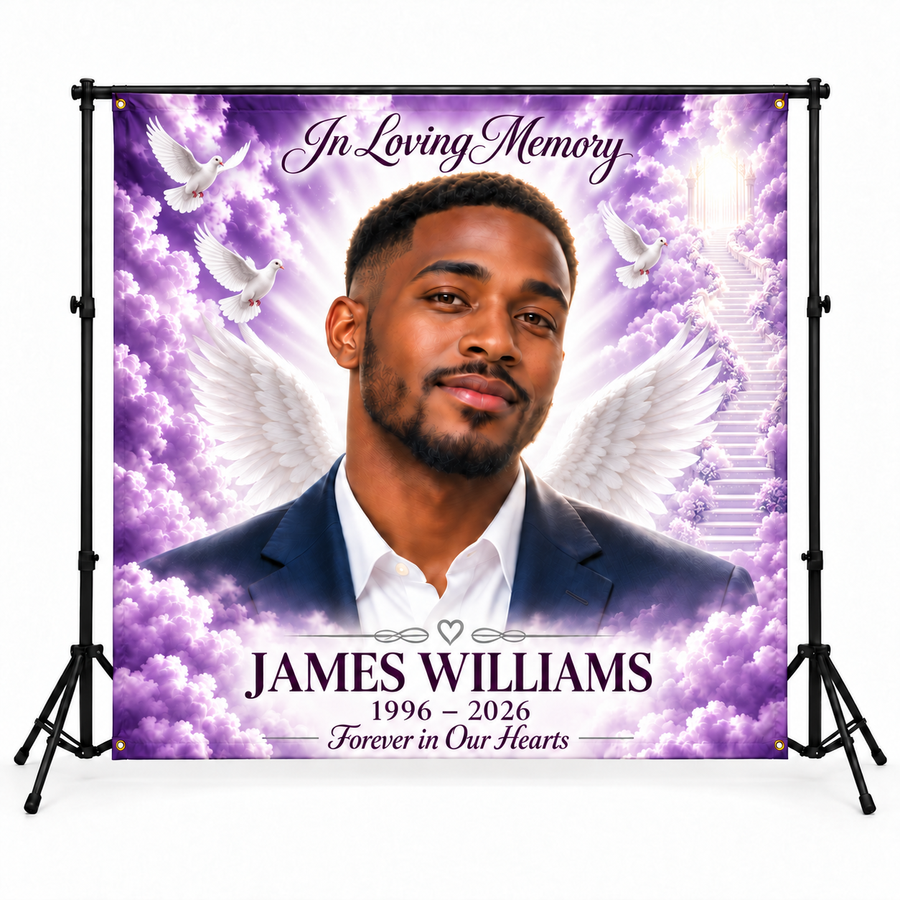 Stairway To Heaven Backdrop | Personalized Memorial Tribute | Custom Photo & Colors