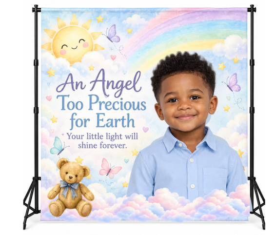 Child Memorial Backdrop | Personalized Angel Tribute | Custom Photo & Colors
