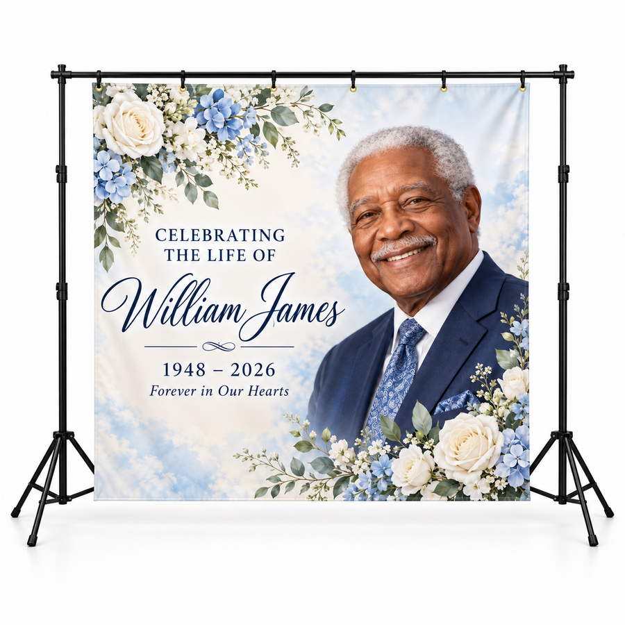 Classic Memorial Backdrop | Personalized Photo Tribute | Custom Colors