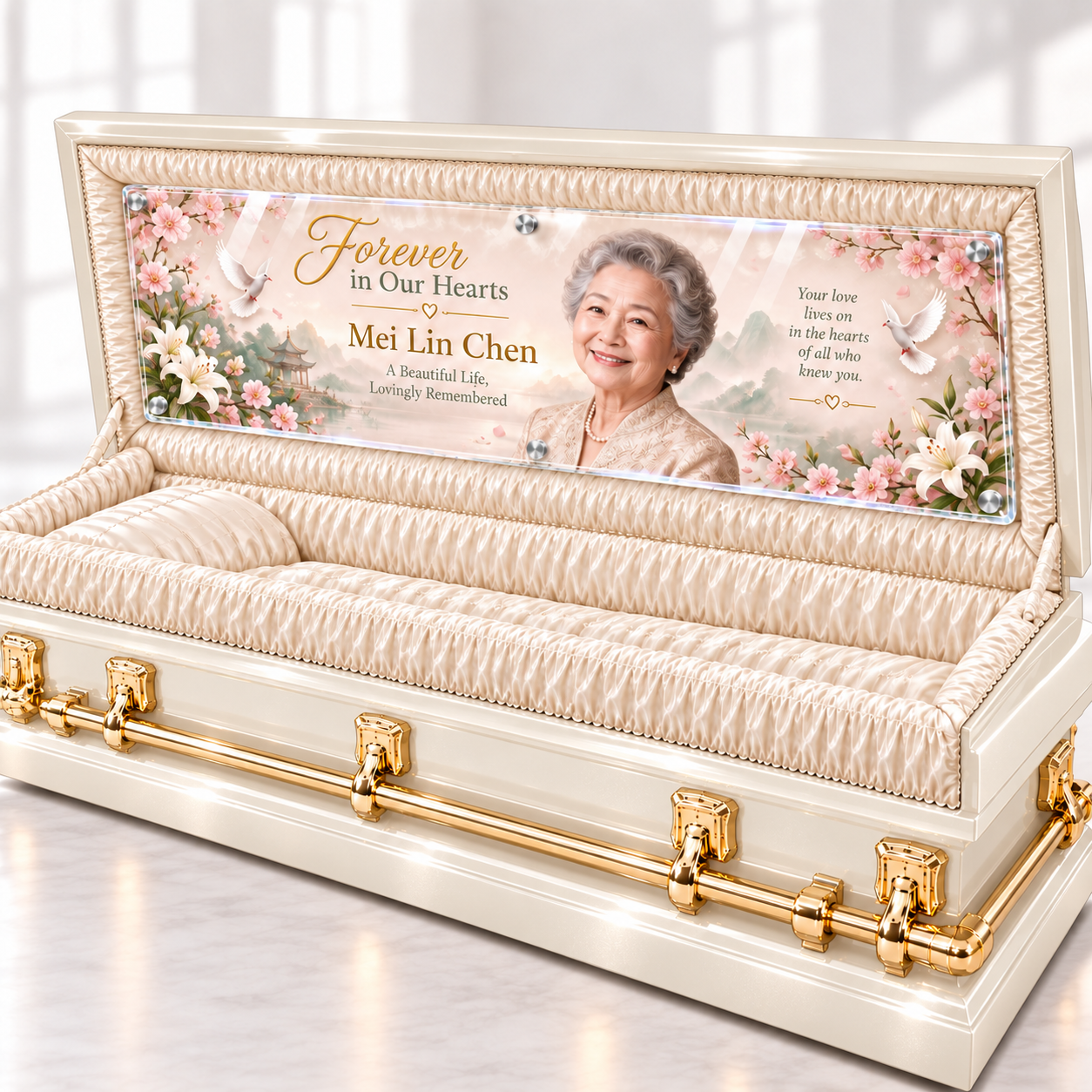 Premium Glass-Like Acrylic Full-Couch Casket Panel | Personalized Memorial Insert | Wall Mounts Included
