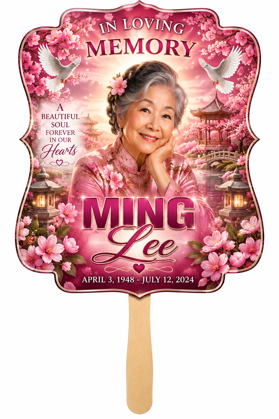 Custom Ornate Memorial Hand Fan | Personalized Shaped Funeral Photo Fan | Celebration of Life Keepsake