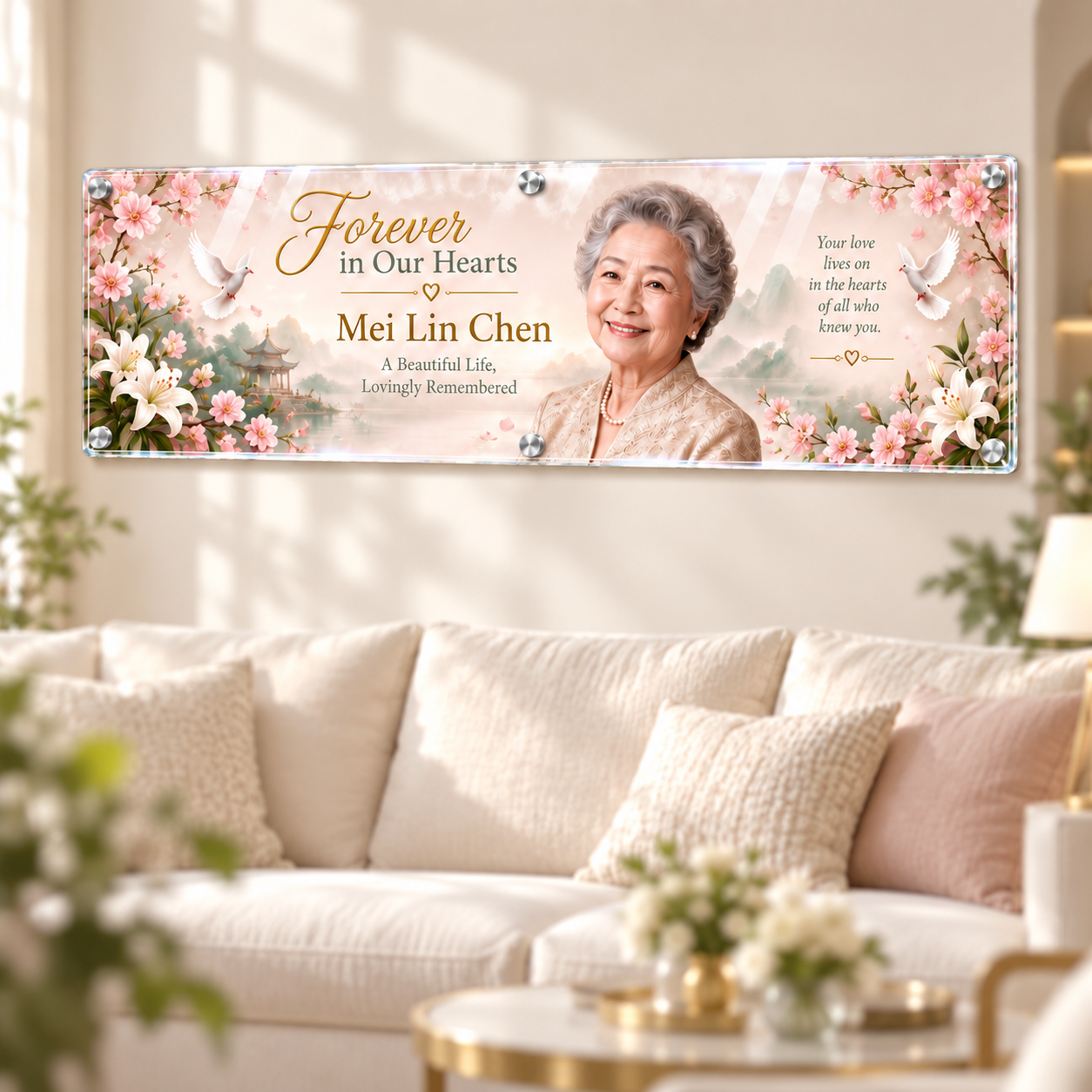 Premium Glass-Like Acrylic Full-Couch Casket Panel | Personalized Memorial Insert | Wall Mounts Included