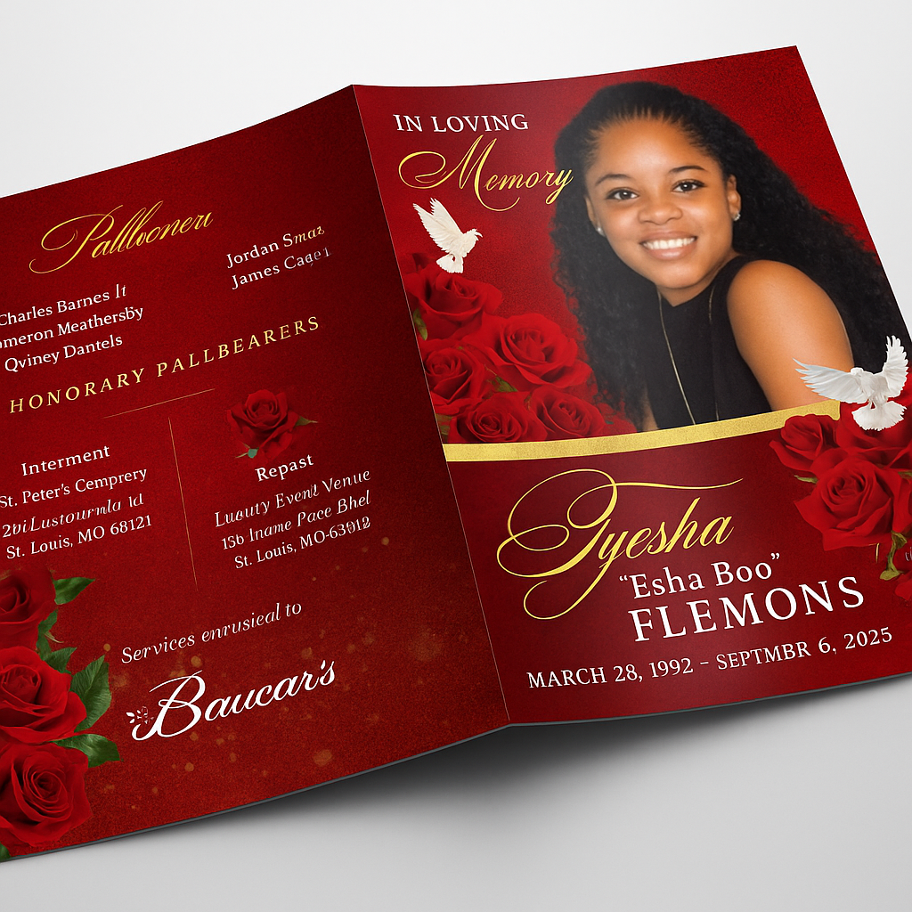Custom Obituary Program | 11"x17" Bi-Fold Funeral Program with Photos & Order of Service