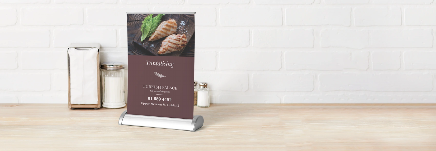 Custom Tabletop Retractable Banner – Compact Display Stand for Restaurants, Events & Promotions