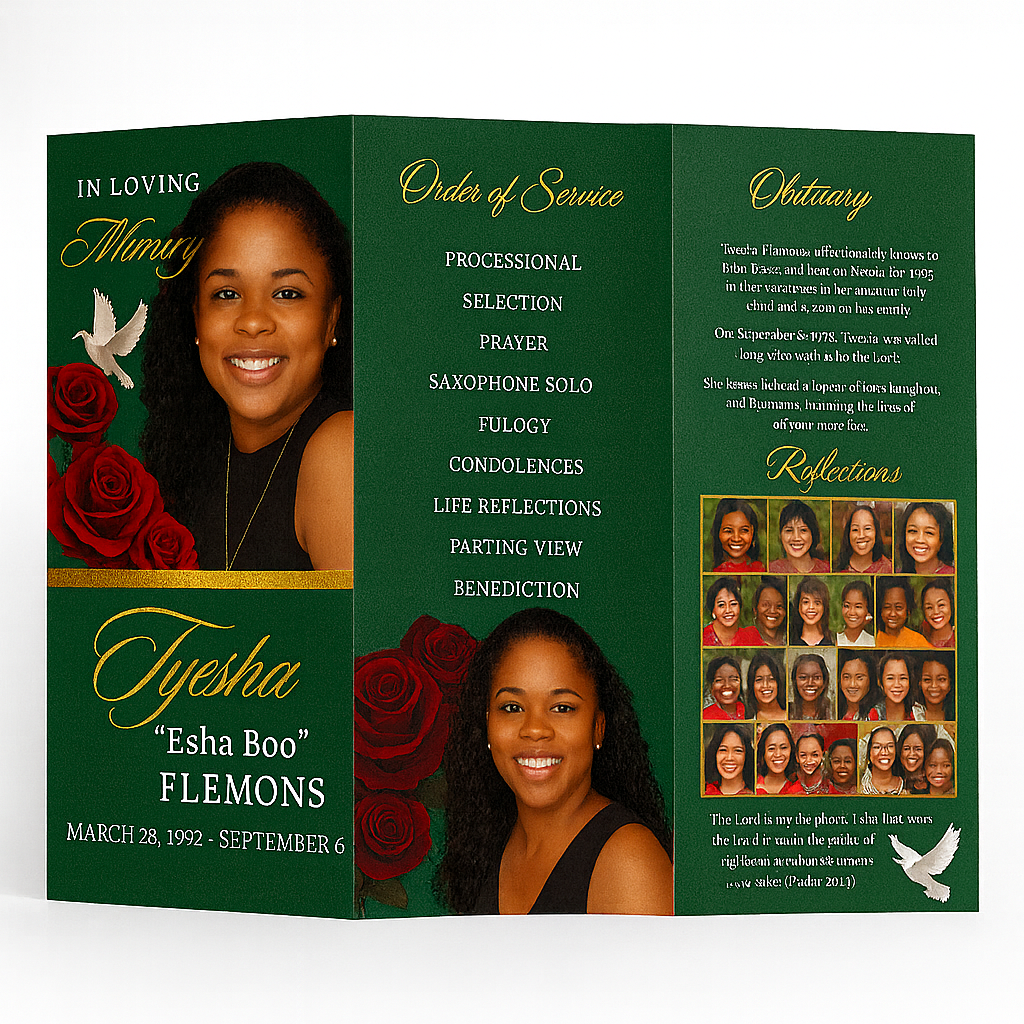 Custom Tri-Fold Obituary Program | 11"x17" or 11"x14" Memorial Service Brochure with Photos & Order of Service