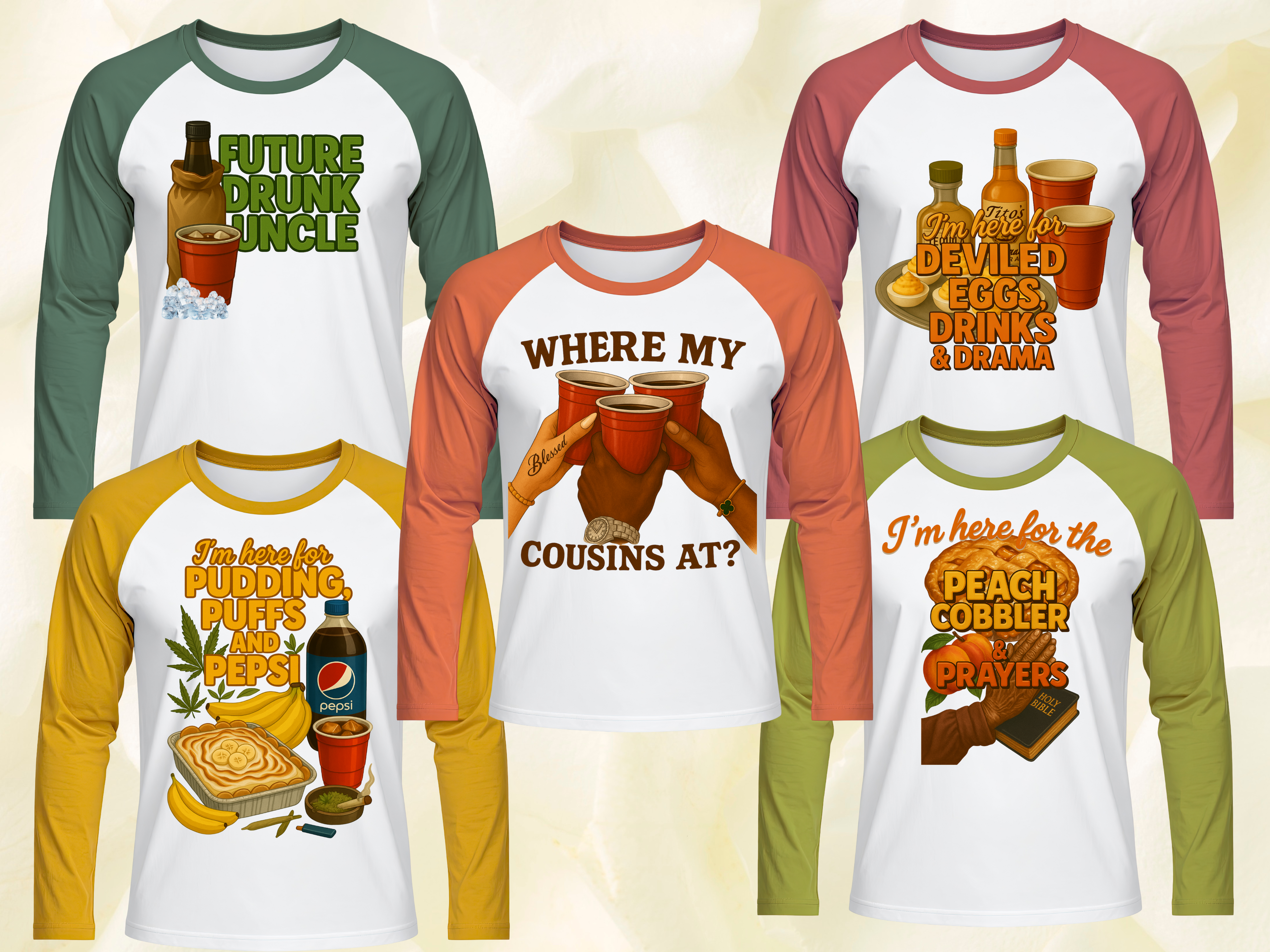 Thanksgiving Ready-to-Press Gangsheets – Where My Cousins At + 10 Designs (22"x48") – FREE Shipping