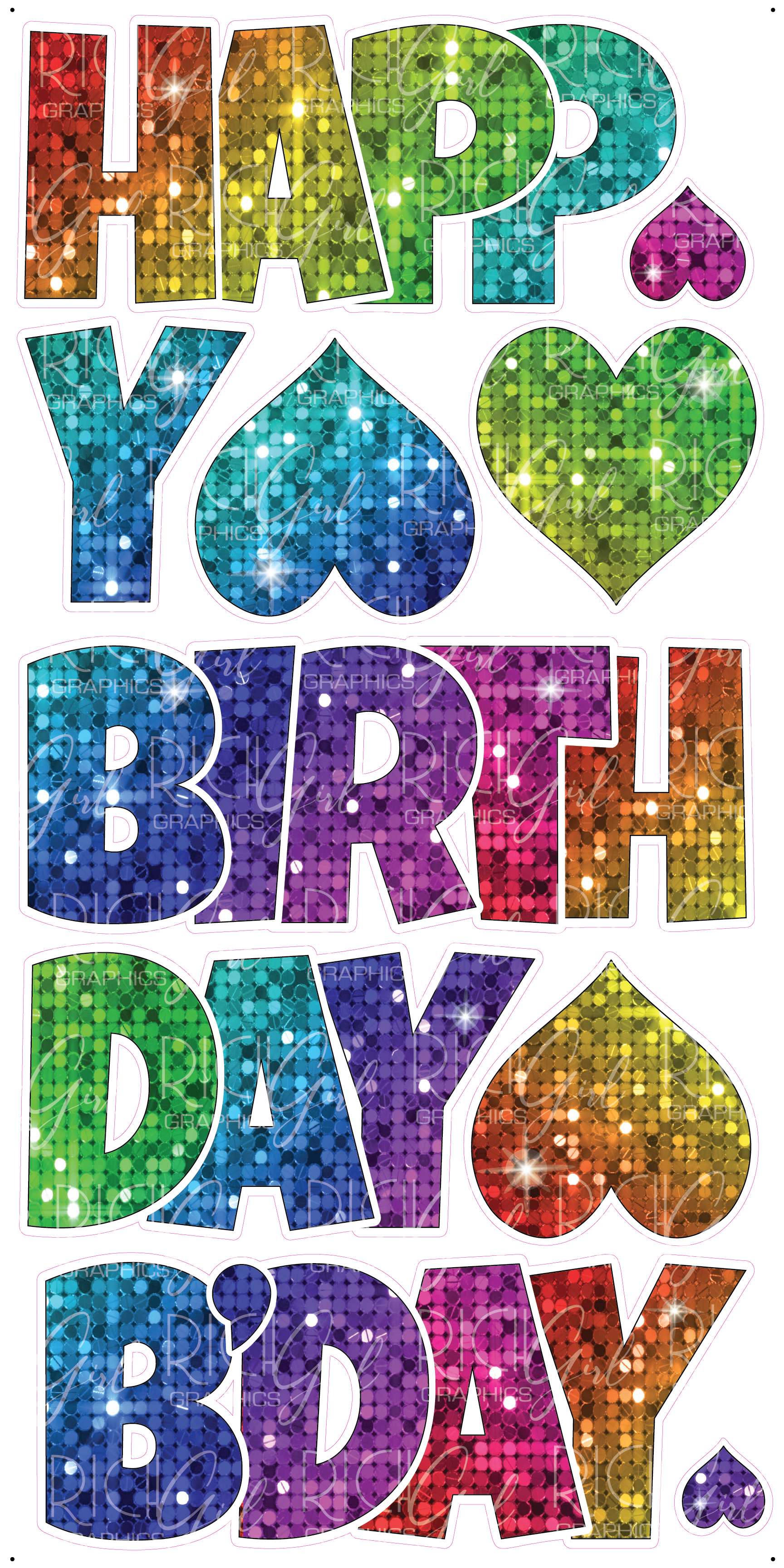 Ezy Set 18-Inch Happy Birthday B'Day Rainbow Sequin Yard Card