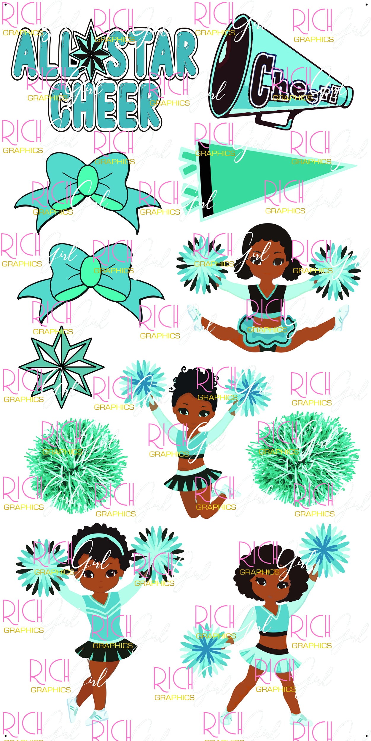 All Star Cheer Teal & Black Yard Card
