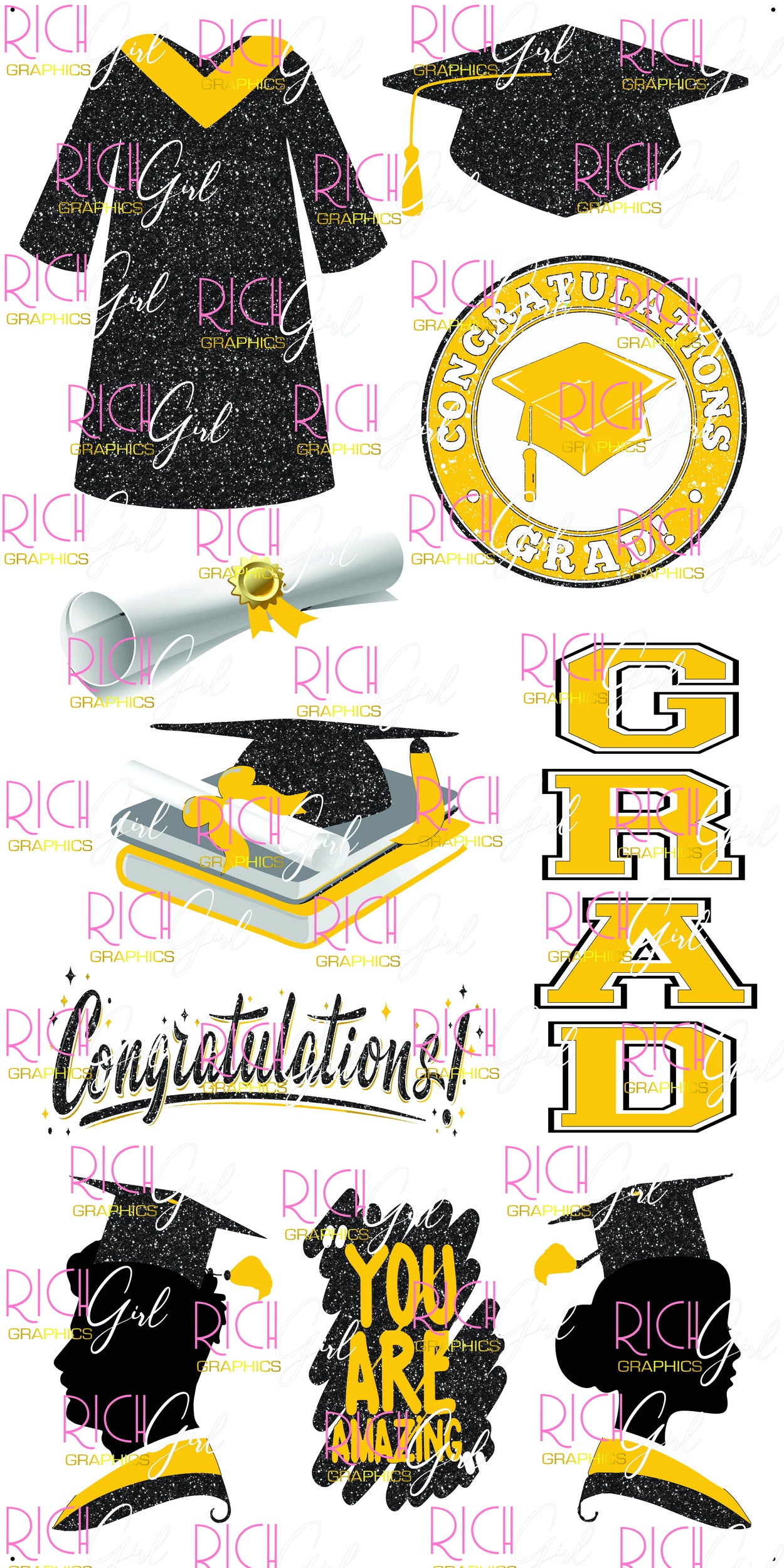 Graduation Flair BLACK Yard Card (Available in Glitter & Plain)