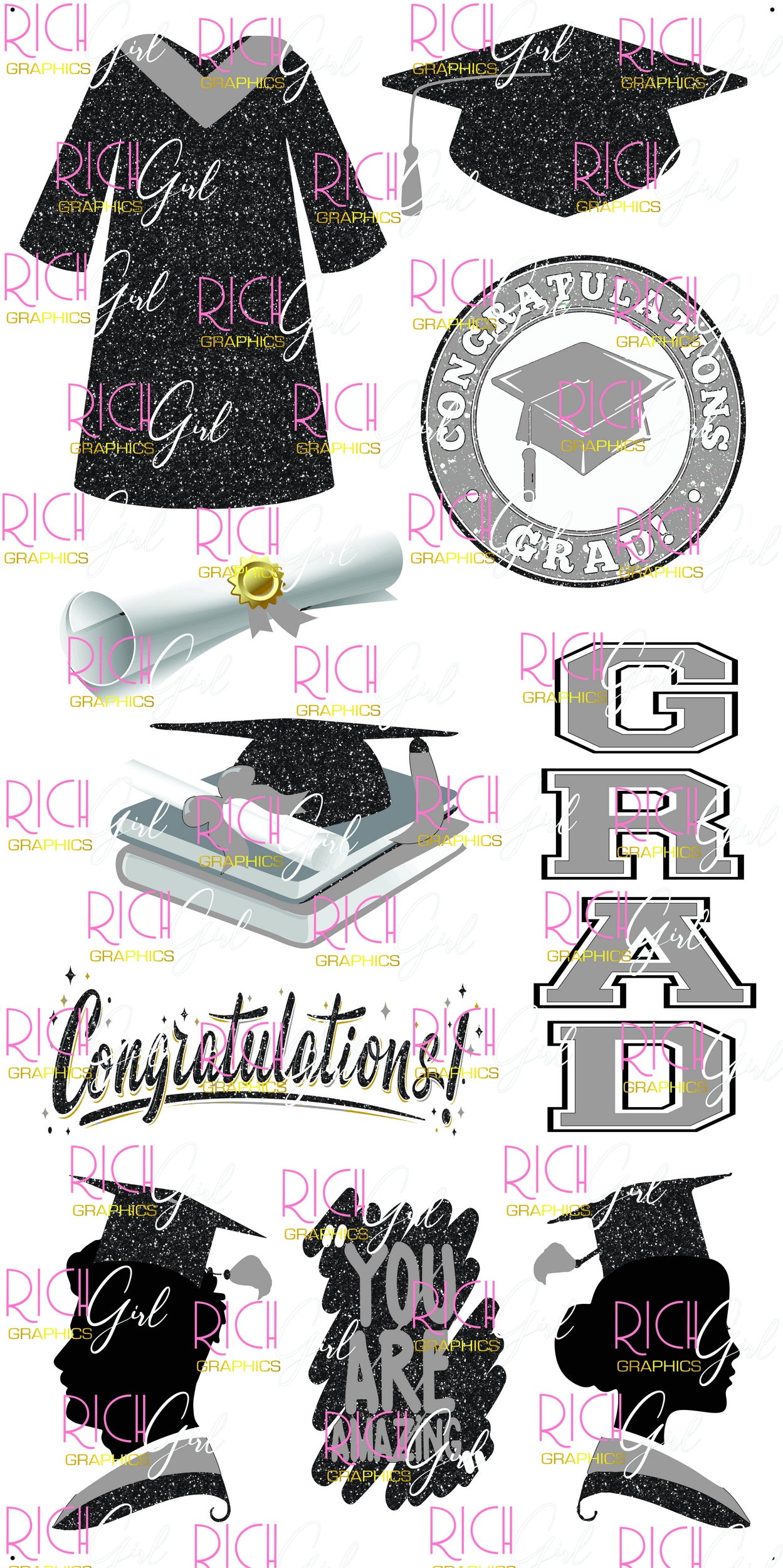 Graduation Flair BLACK Yard Card (Available in Glitter & Plain)