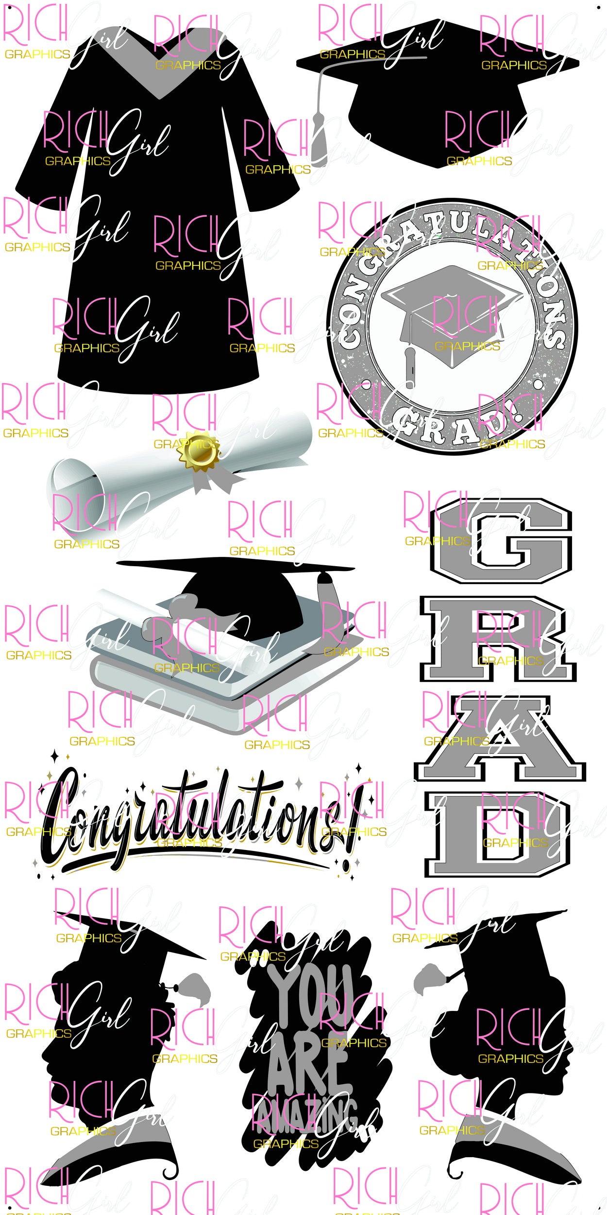 Graduation Flair BLACK Yard Card (Available in Glitter & Plain)