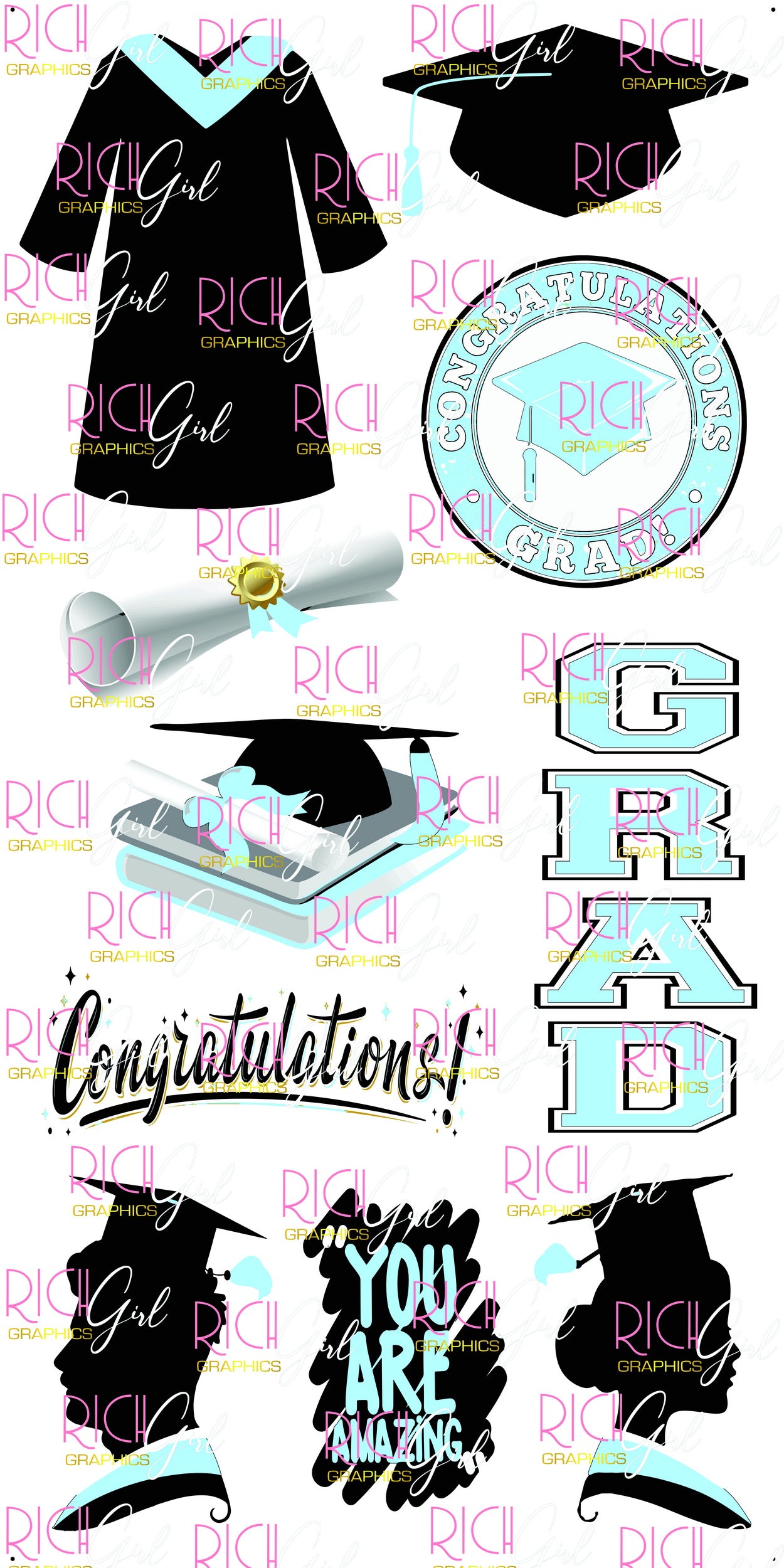 Graduation Flair BLACK Yard Card (Available in Glitter & Plain)