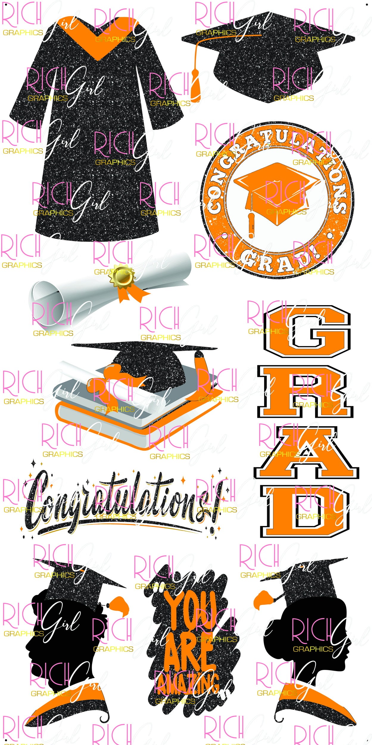 Graduation Flair BLACK Yard Card (Available in Glitter & Plain)