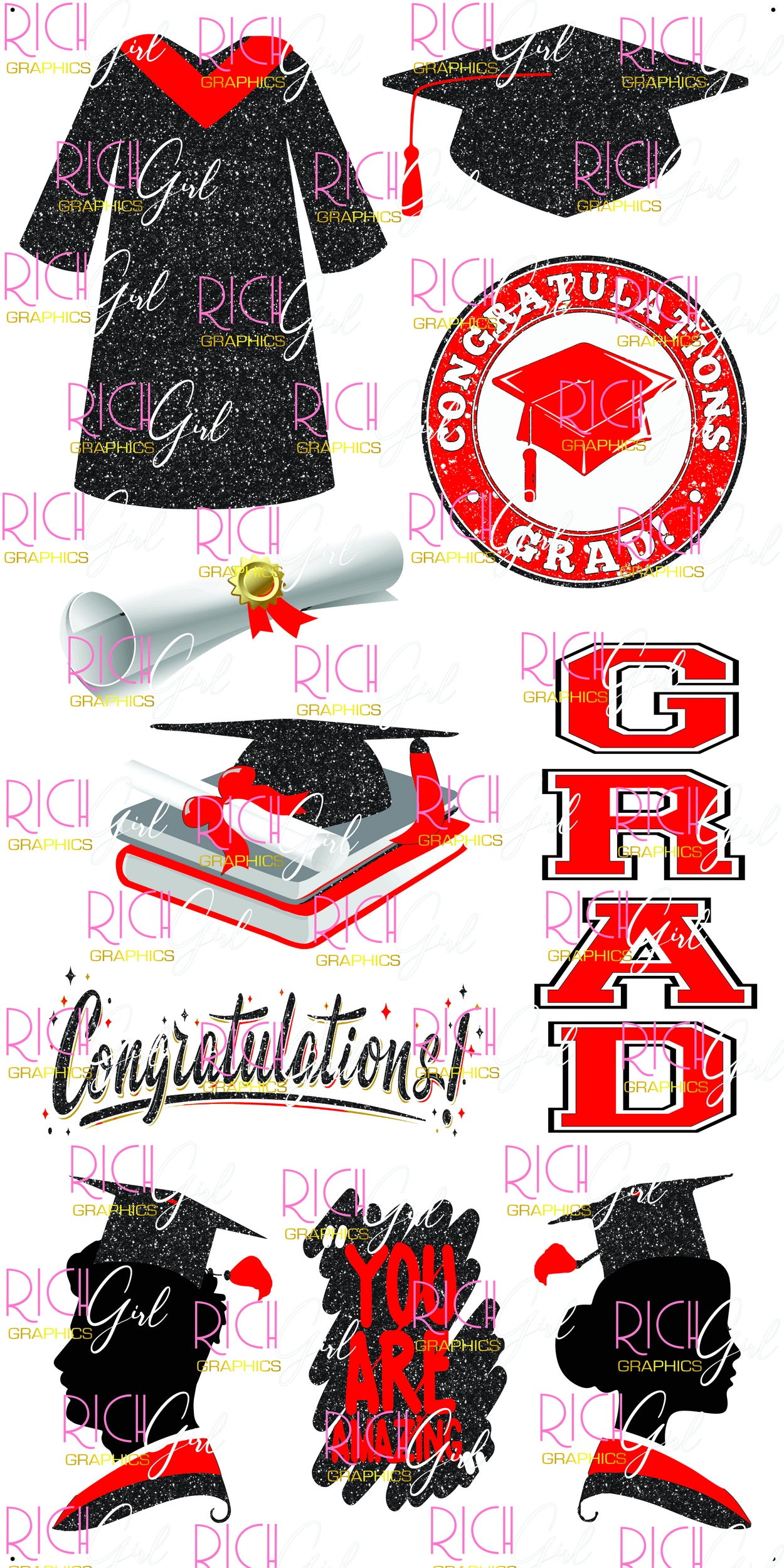 Graduation Flair BLACK Yard Card (Available in Glitter & Plain)