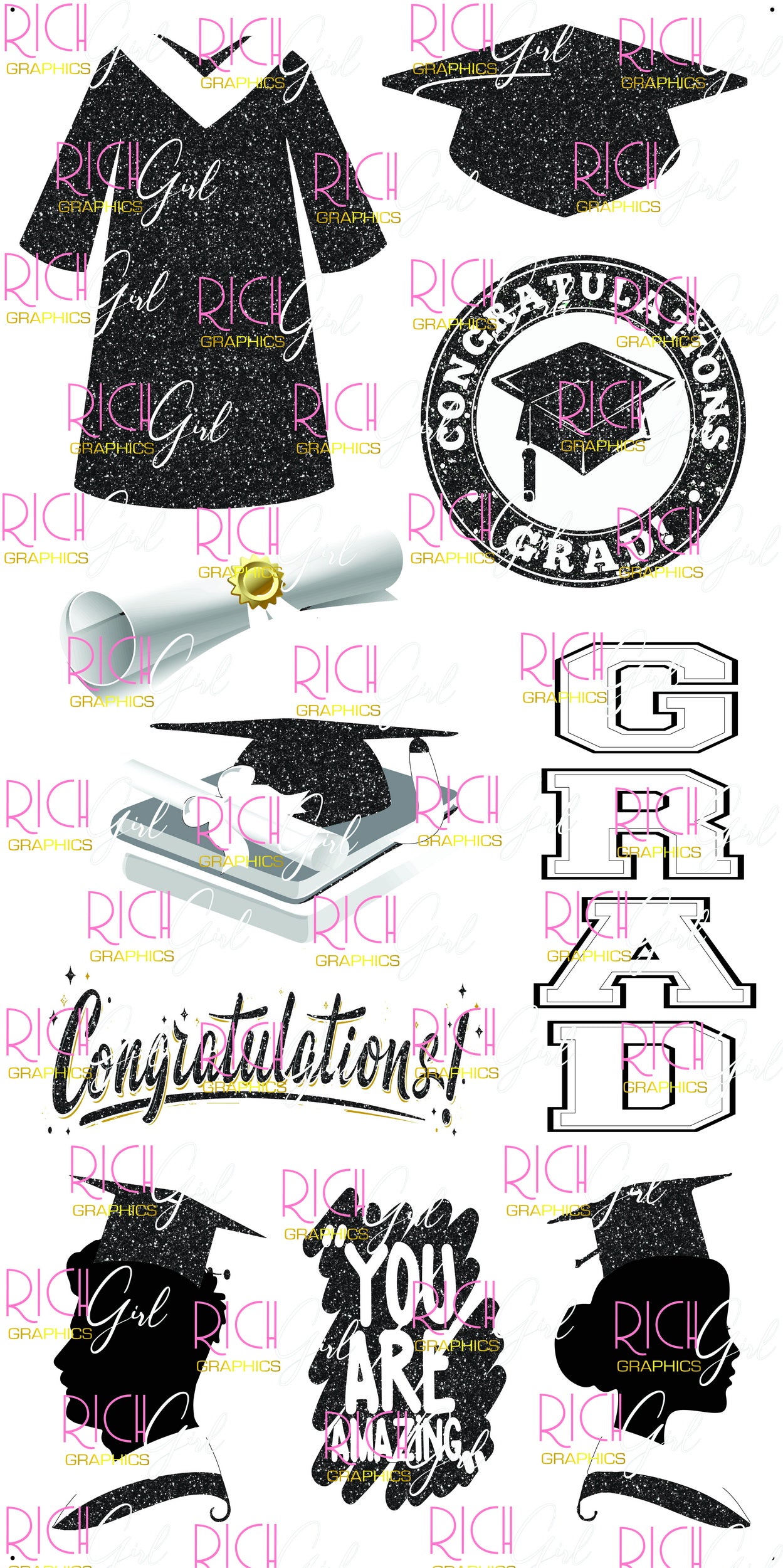 Graduation Flair BLACK Yard Card (Available in Glitter & Plain)