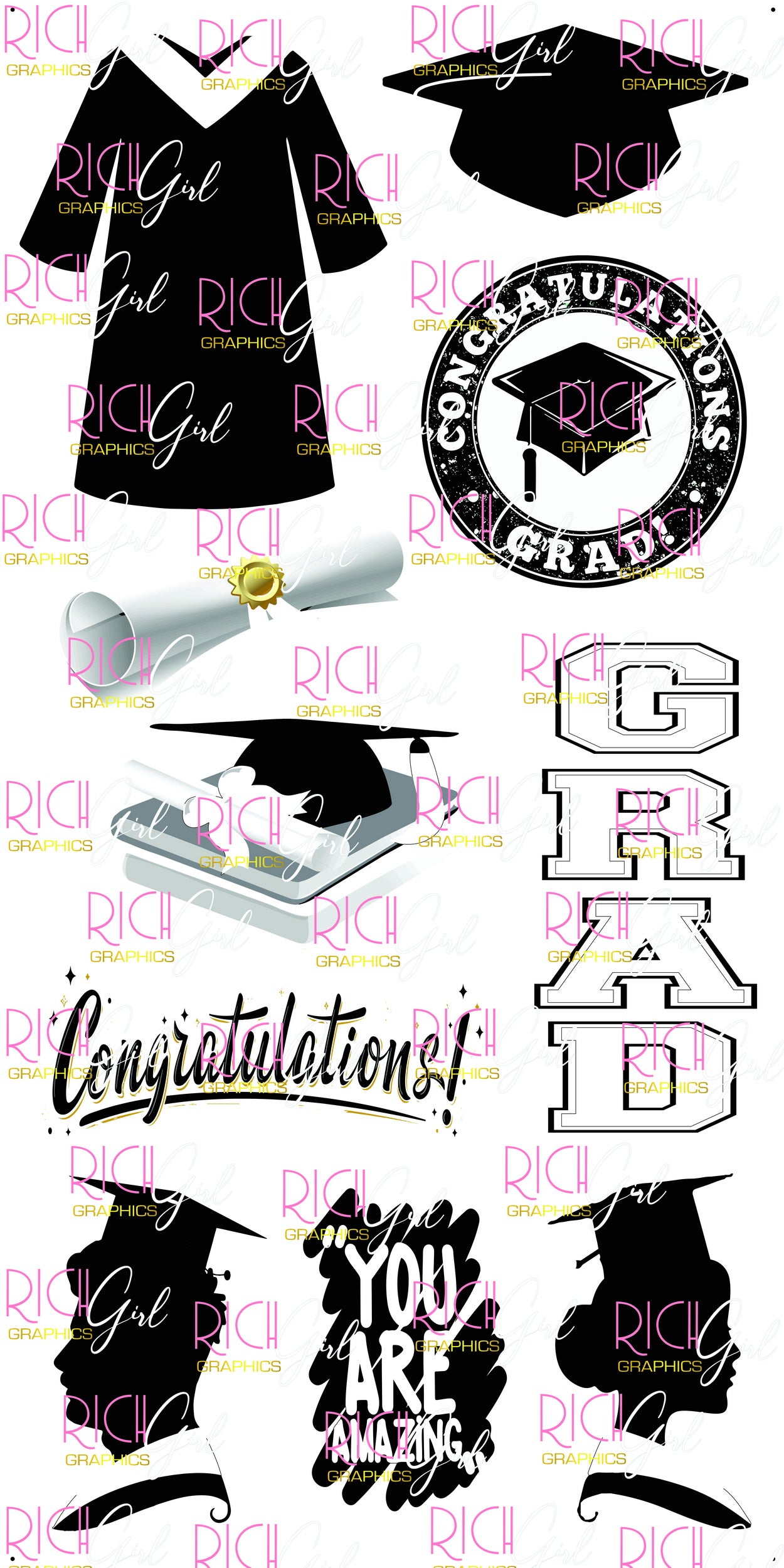 Graduation Flair BLACK Yard Card (Available in Glitter & Plain)