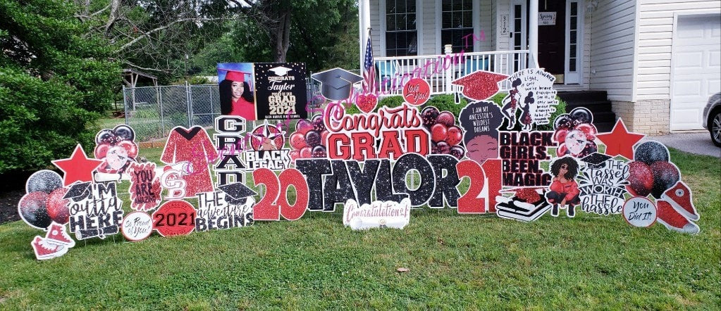 Graduation Flair RED Yard Card (Available in Glitter & Plain)