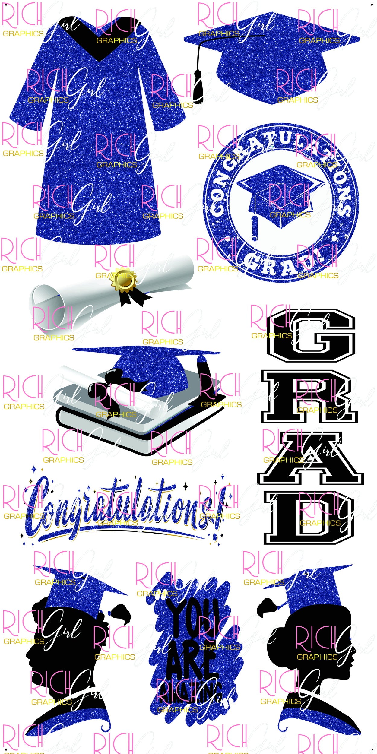 Graduation Flair DARK BLUE Yard Card (Available in Glitter & Plain)