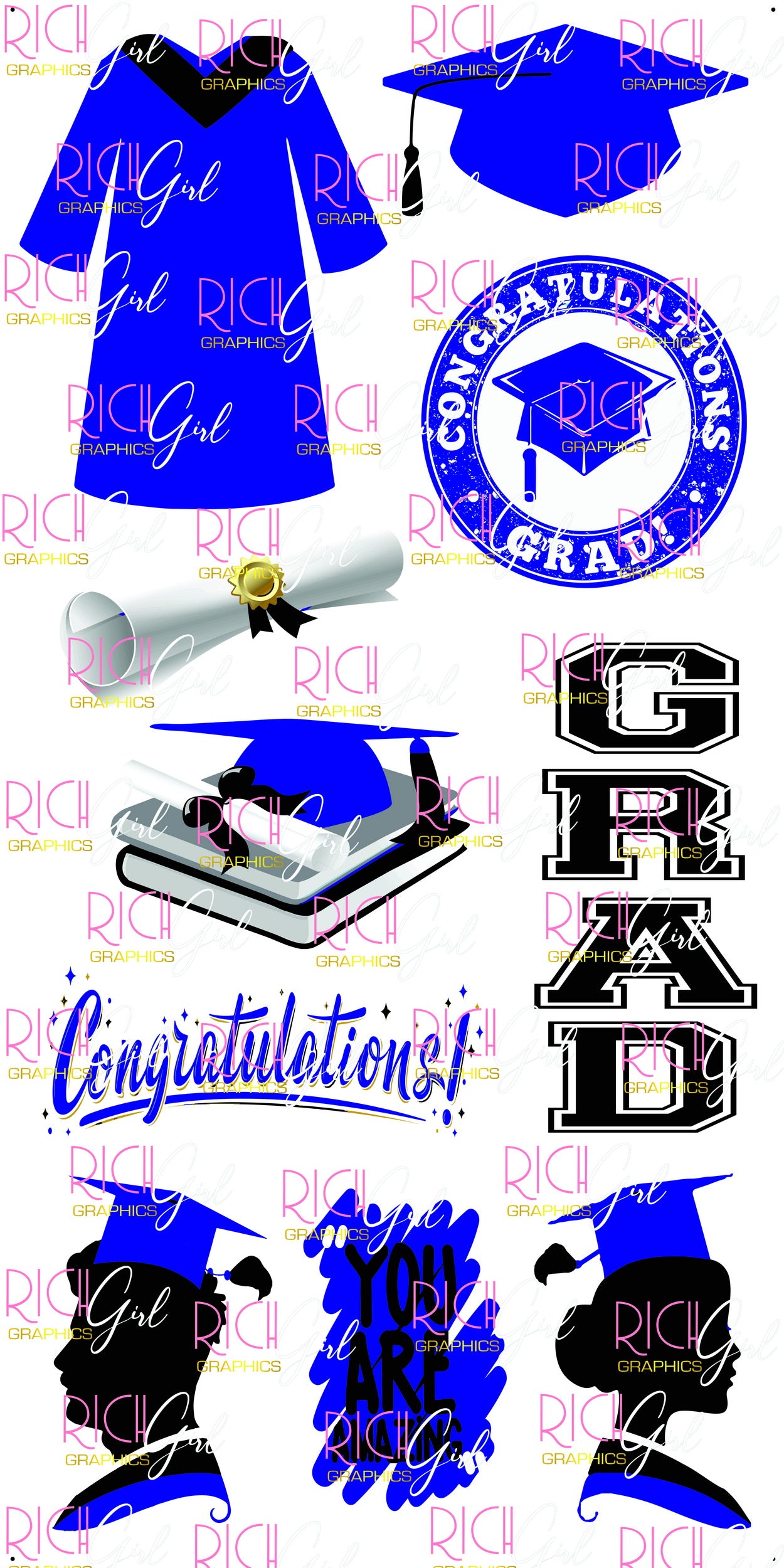 Graduation Flair DARK BLUE Yard Card (Available in Glitter & Plain)