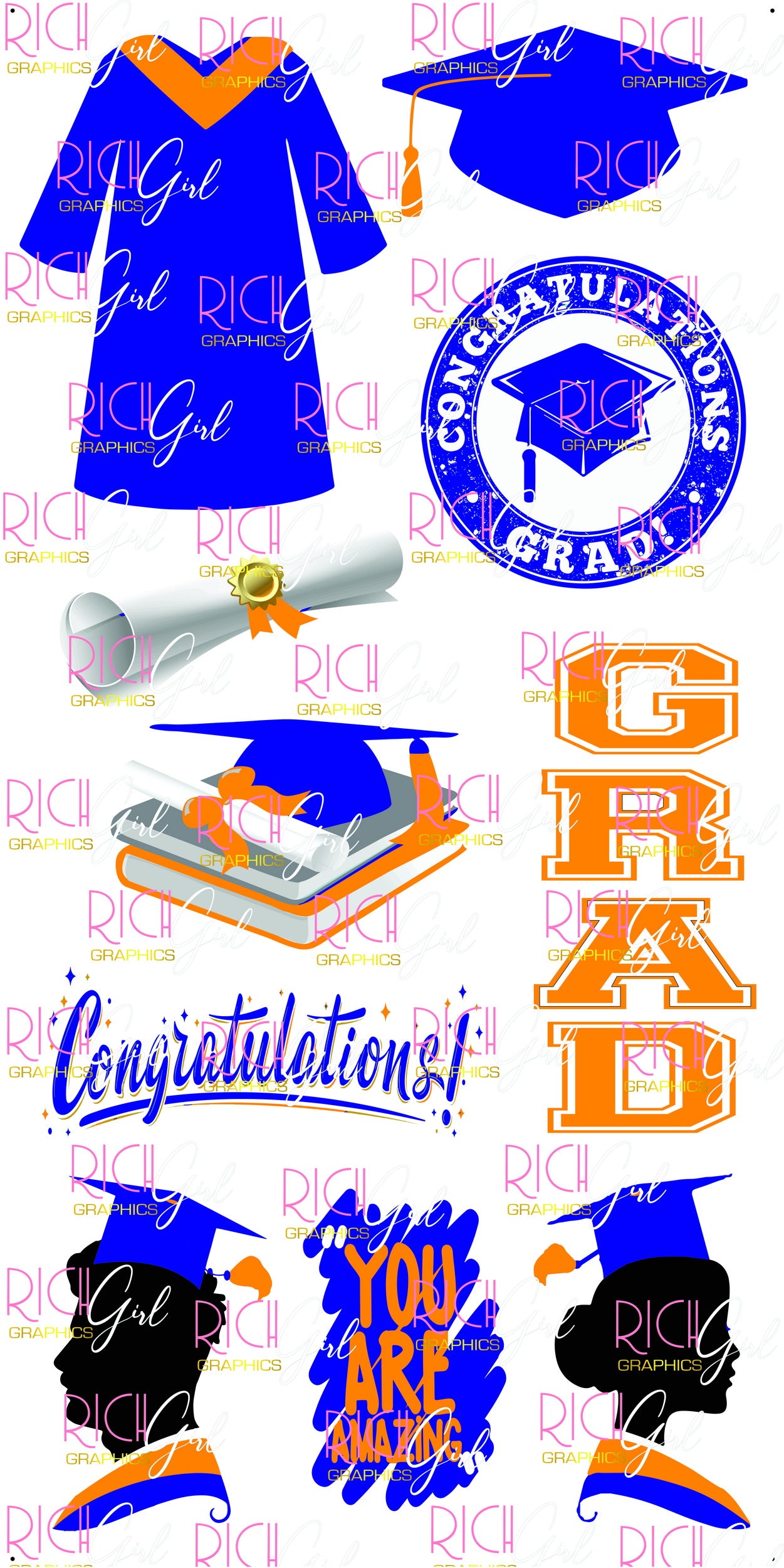 Graduation Flair DARK BLUE Yard Card (Available in Glitter & Plain)