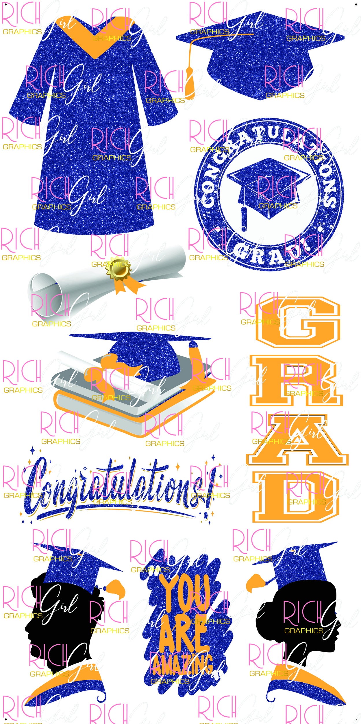 Graduation Flair DARK BLUE Yard Card (Available in Glitter & Plain)