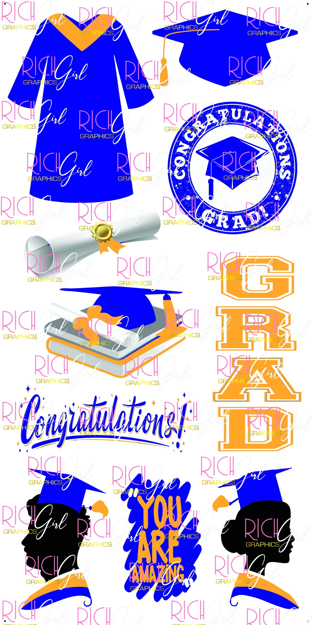 Graduation Flair DARK BLUE Yard Card (Available in Glitter & Plain)