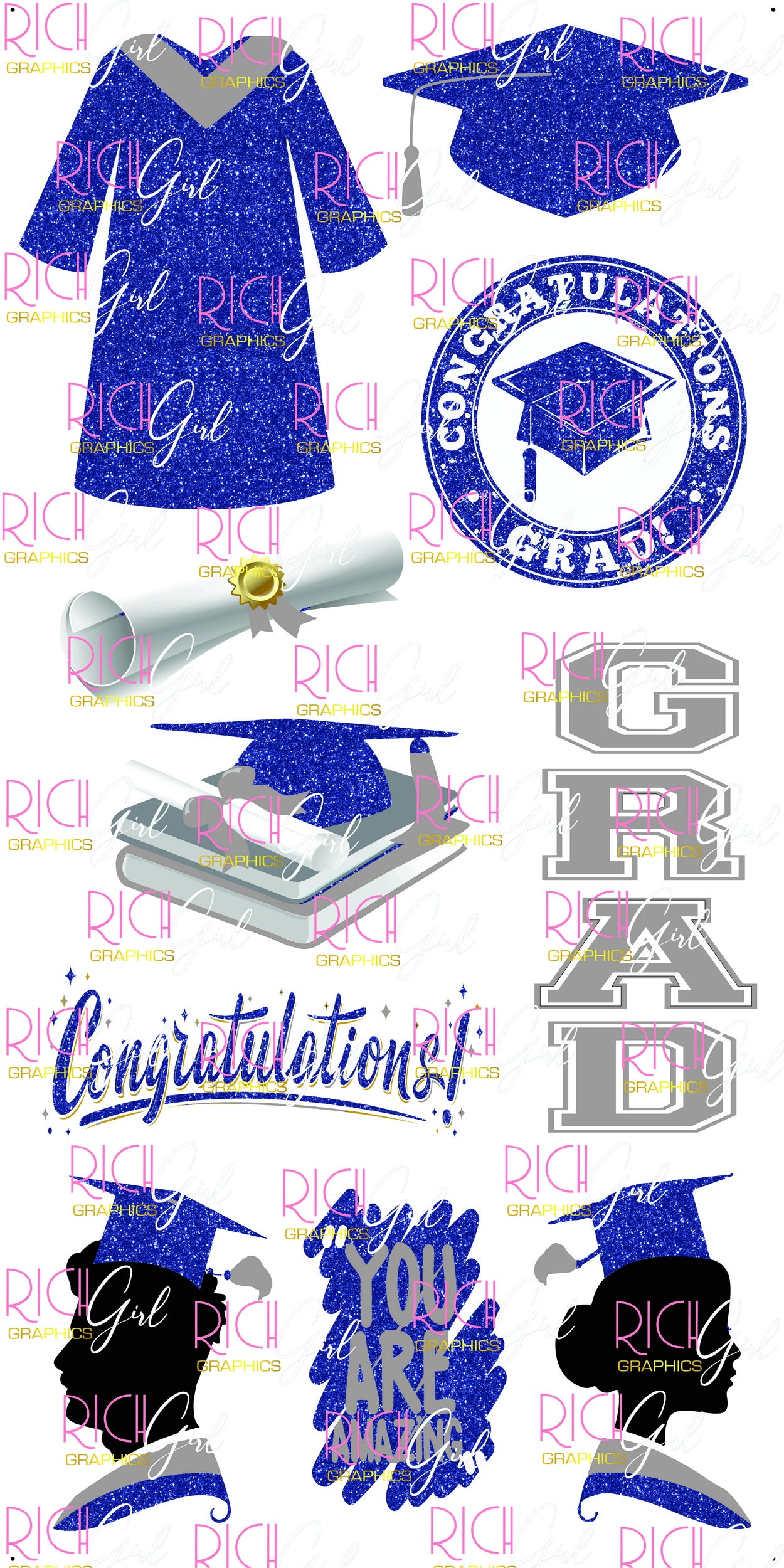 Graduation Flair DARK BLUE Yard Card (Available in Glitter & Plain)