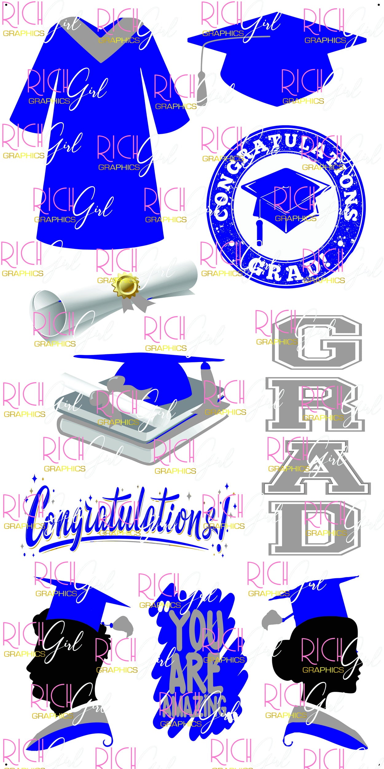 Graduation Flair DARK BLUE Yard Card (Available in Glitter & Plain)