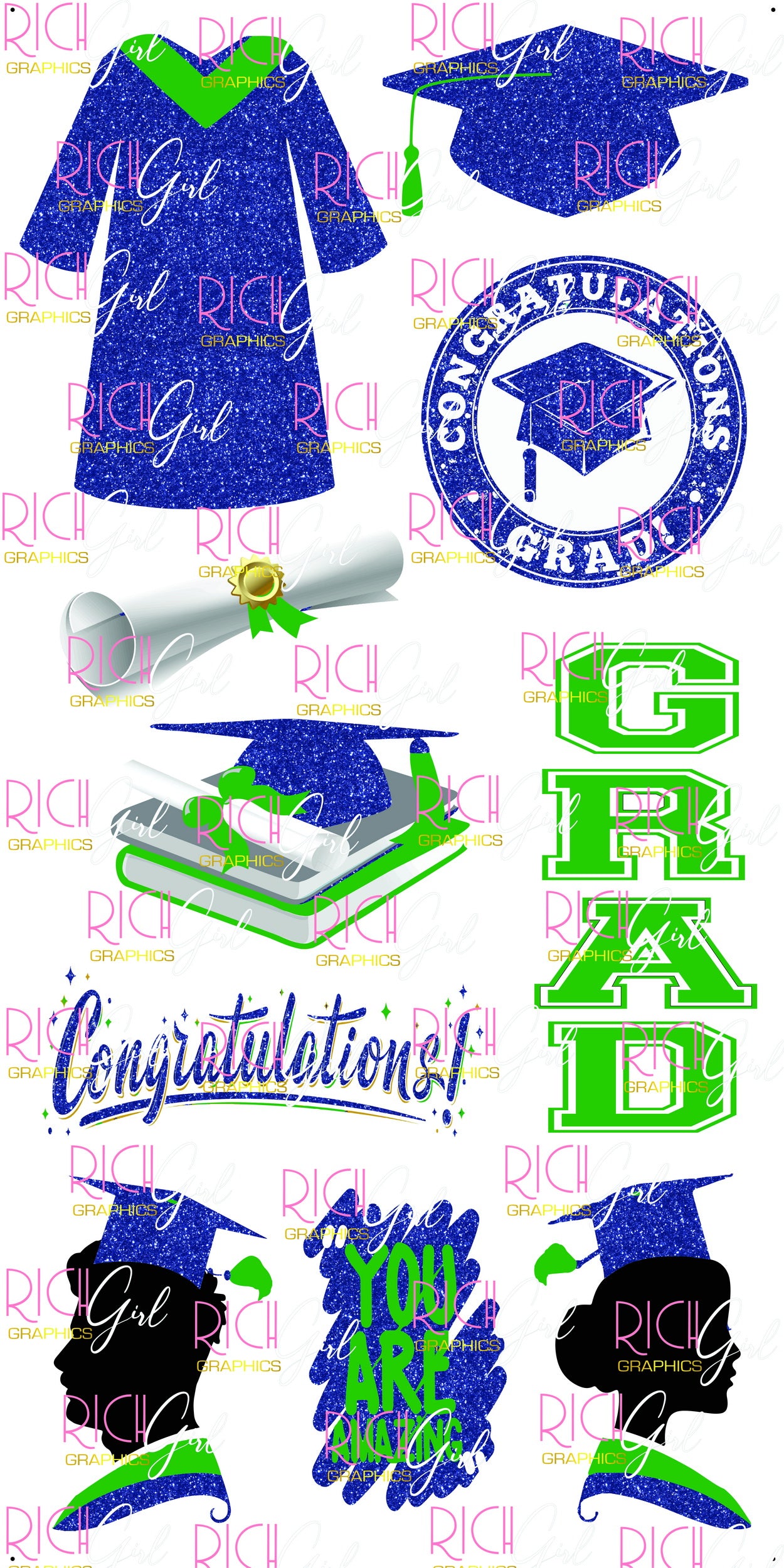 Graduation Flair DARK BLUE Yard Card (Available in Glitter & Plain)