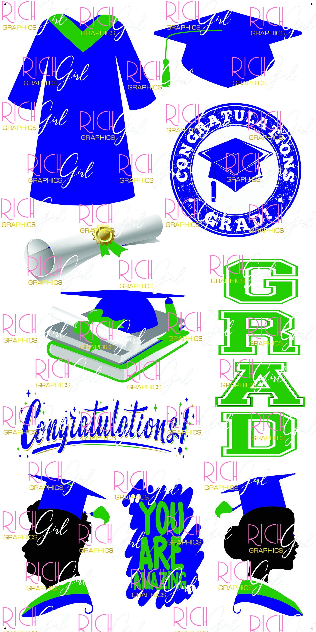 Graduation Flair DARK BLUE Yard Card (Available in Glitter & Plain)