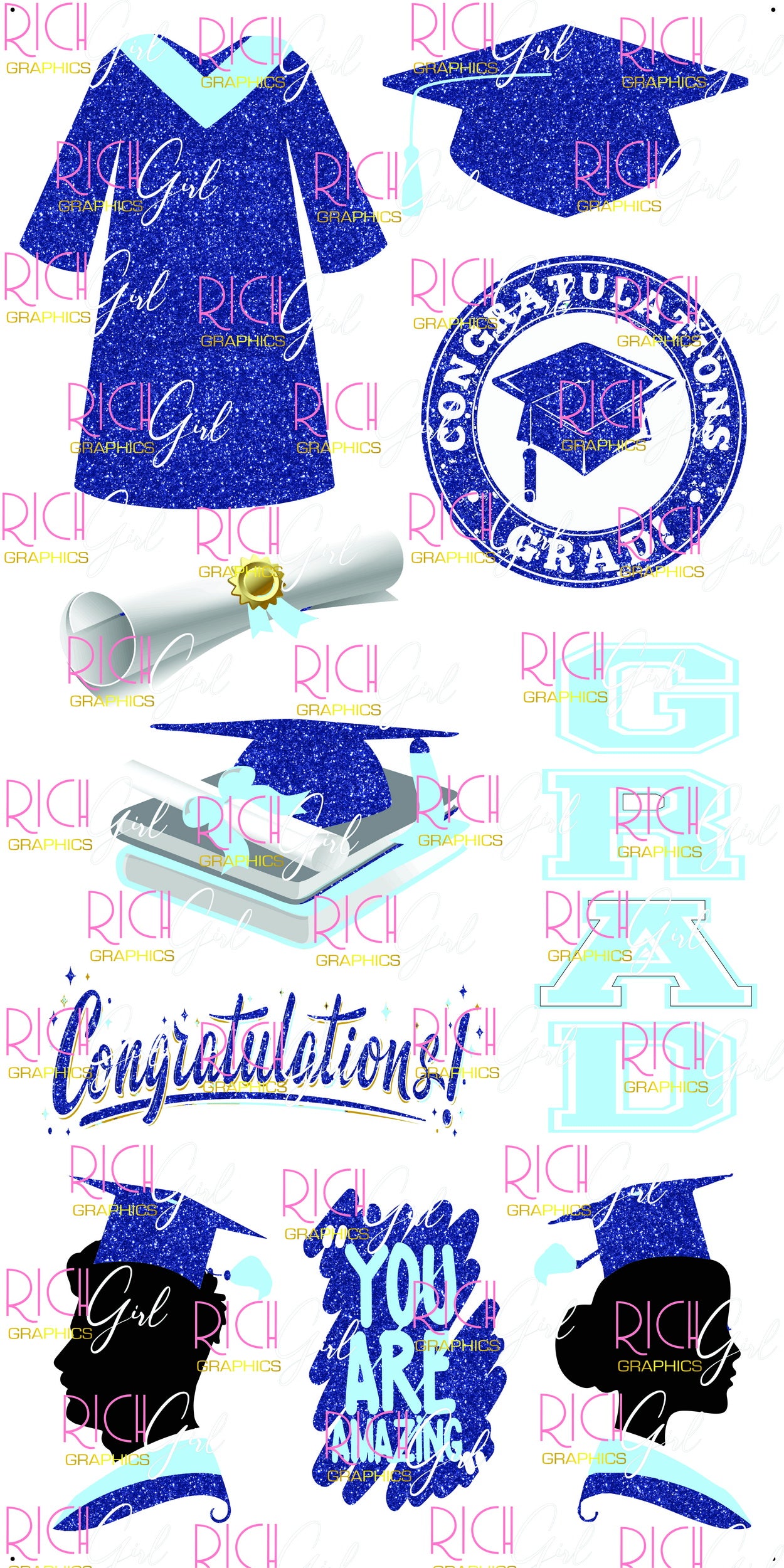 Graduation Flair DARK BLUE Yard Card (Available in Glitter & Plain)