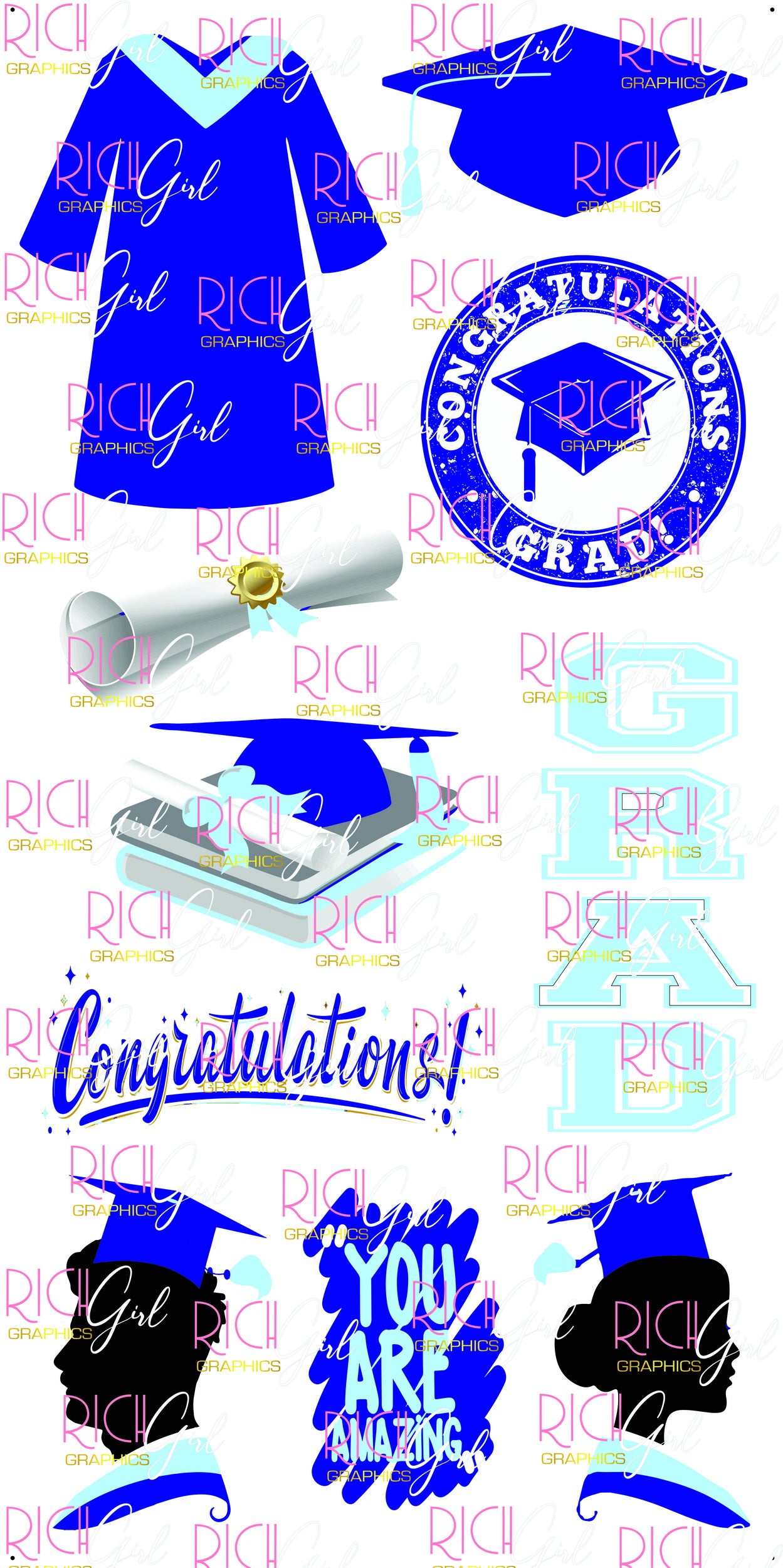 Graduation Flair DARK BLUE Yard Card (Available in Glitter & Plain)