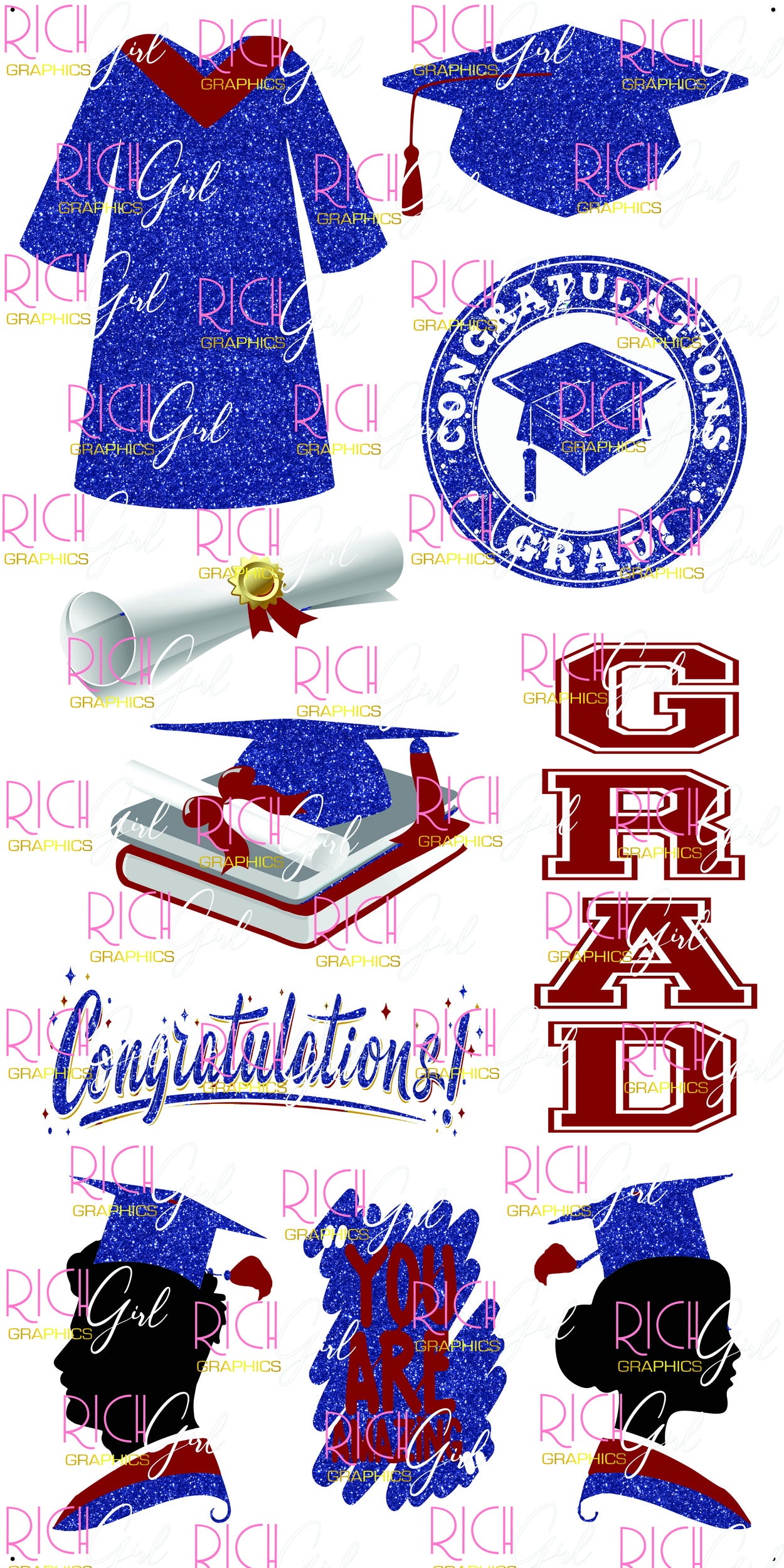 Graduation Flair DARK BLUE Yard Card (Available in Glitter & Plain)