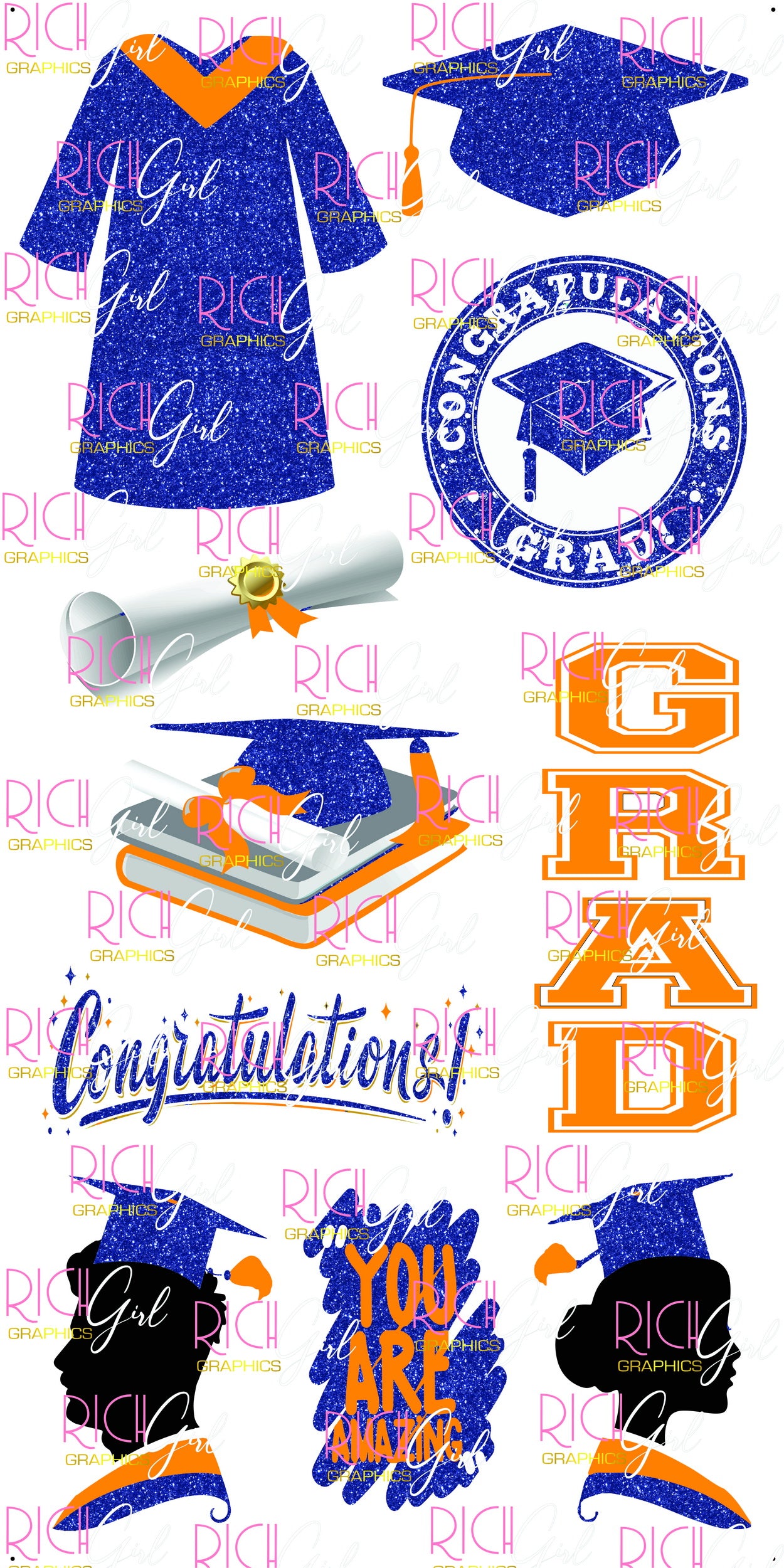 Graduation Flair DARK BLUE Yard Card (Available in Glitter & Plain)