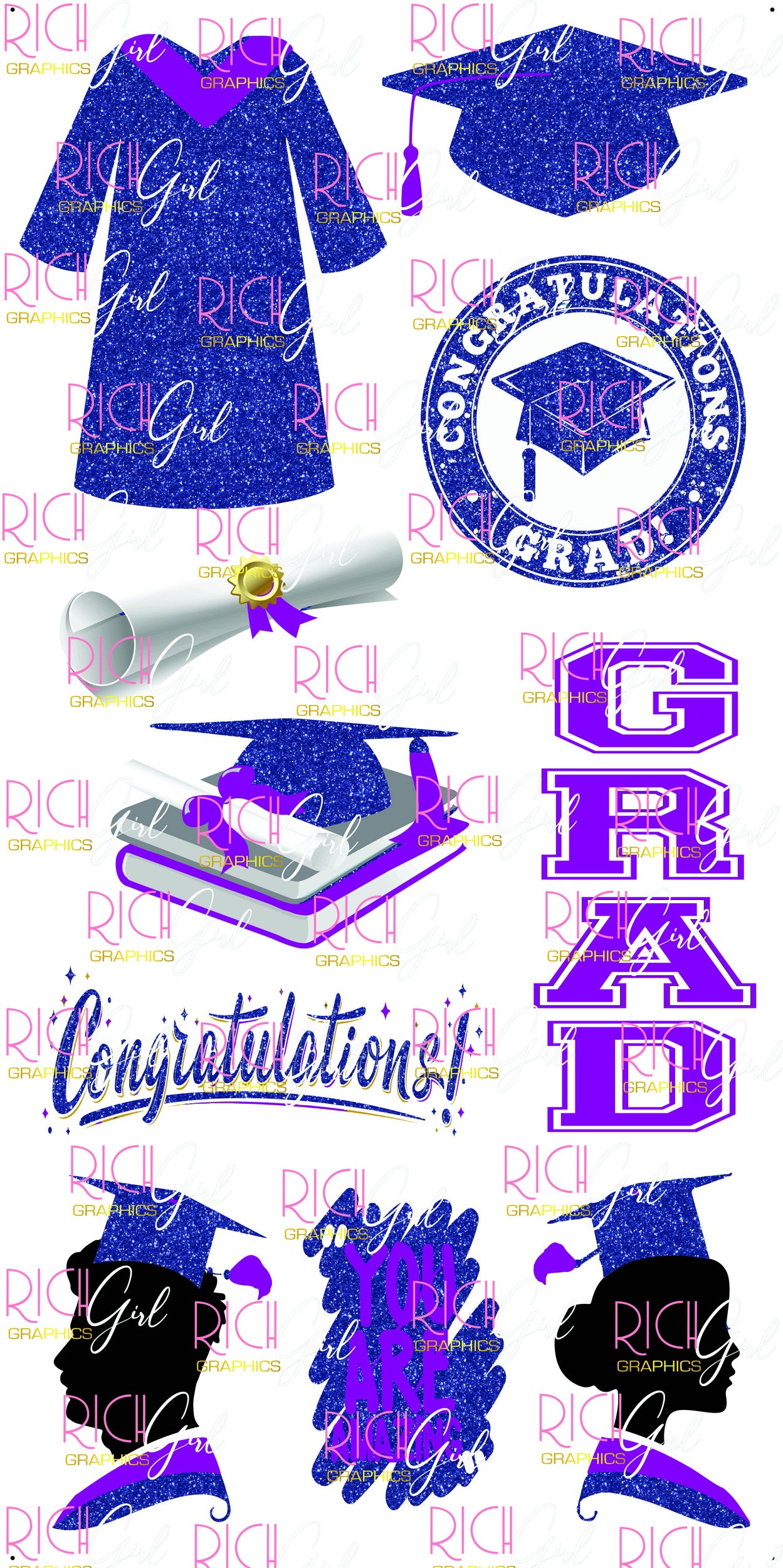 Graduation Flair DARK BLUE Yard Card (Available in Glitter & Plain)
