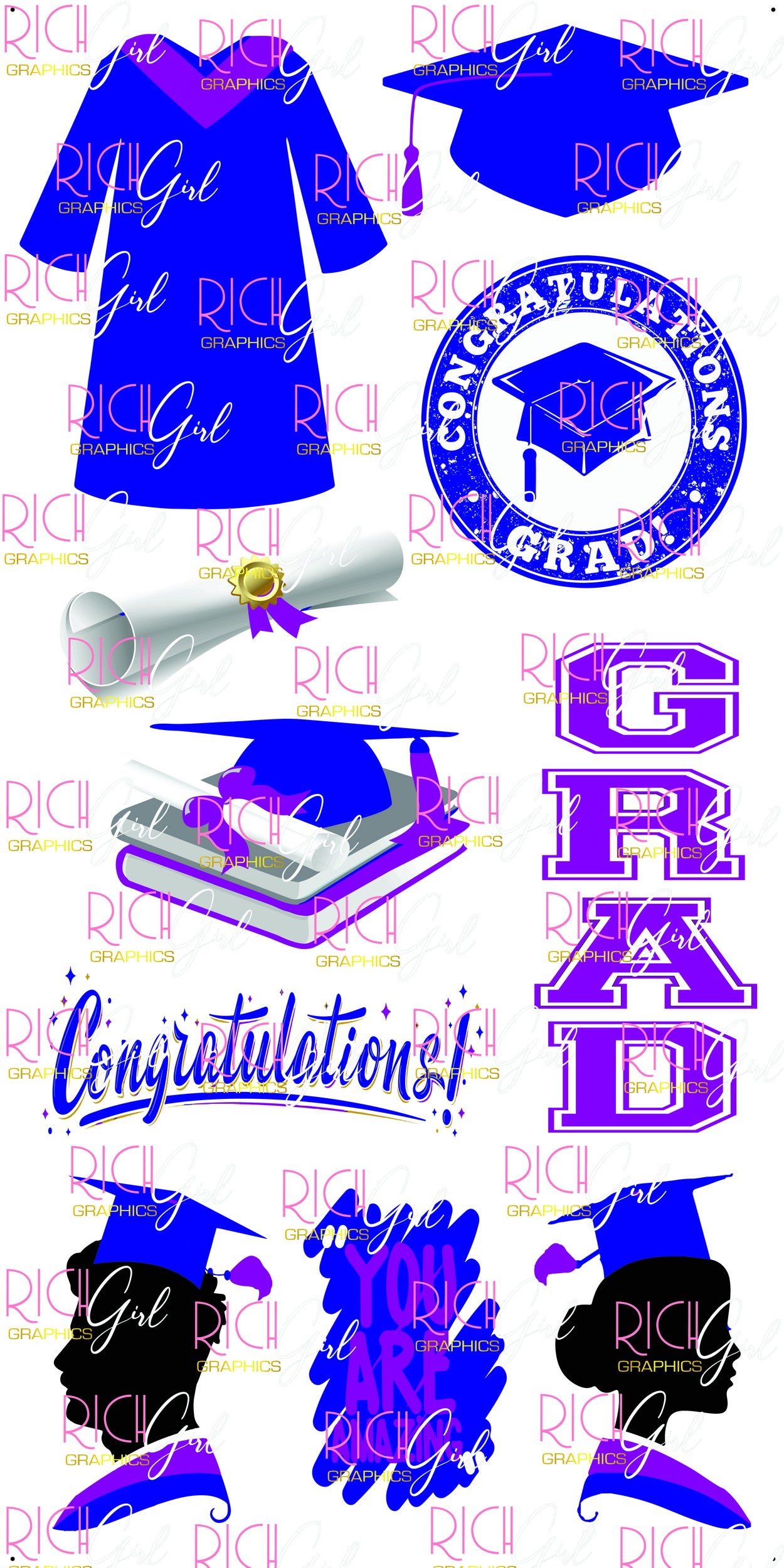 Graduation Flair DARK BLUE Yard Card (Available in Glitter & Plain)