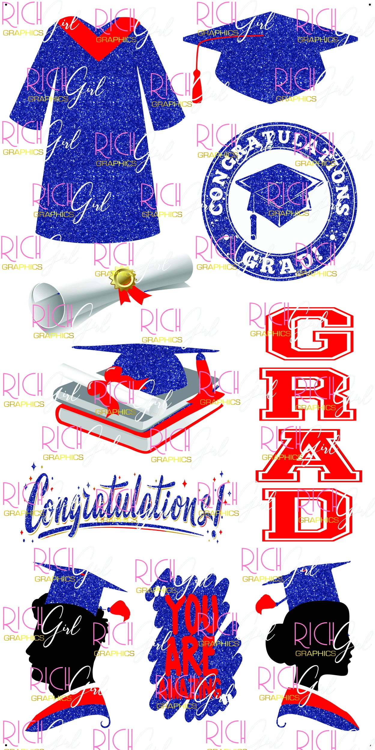 Graduation Flair DARK BLUE Yard Card (Available in Glitter & Plain)