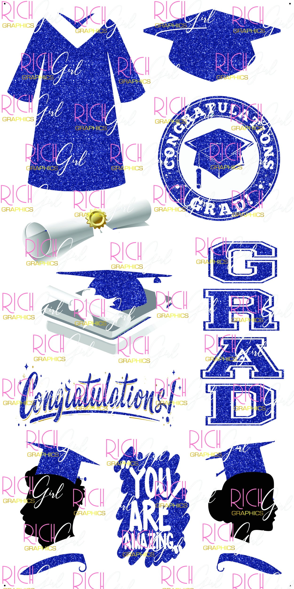 Graduation Flair DARK BLUE Yard Card (Available in Glitter & Plain)