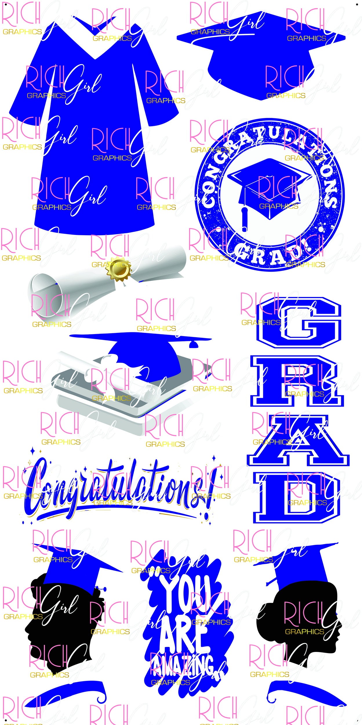 Graduation Flair DARK BLUE Yard Card (Available in Glitter & Plain)