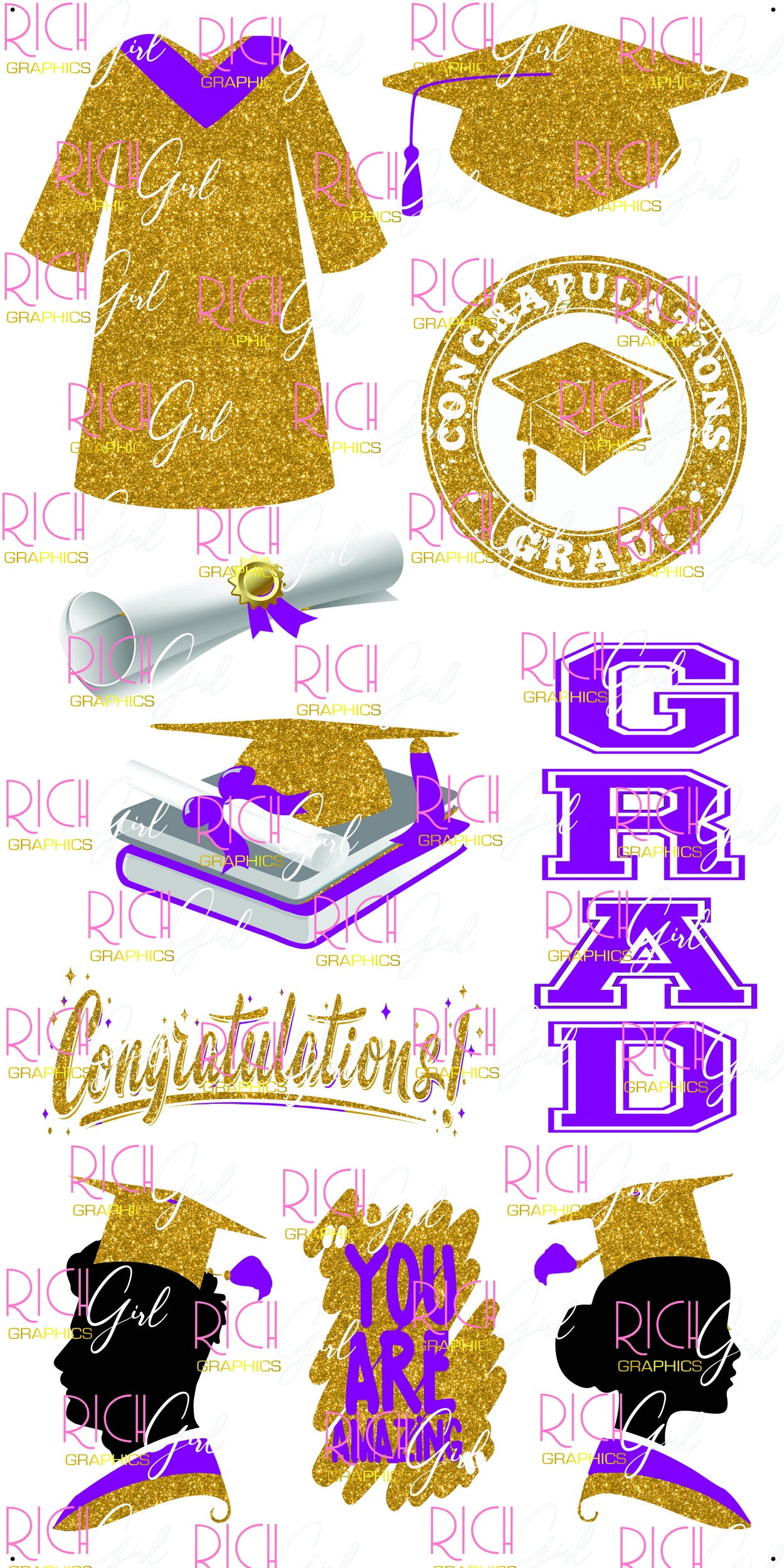 Graduation Flair GOLD Yard Card (Available in Glitter & Plain)