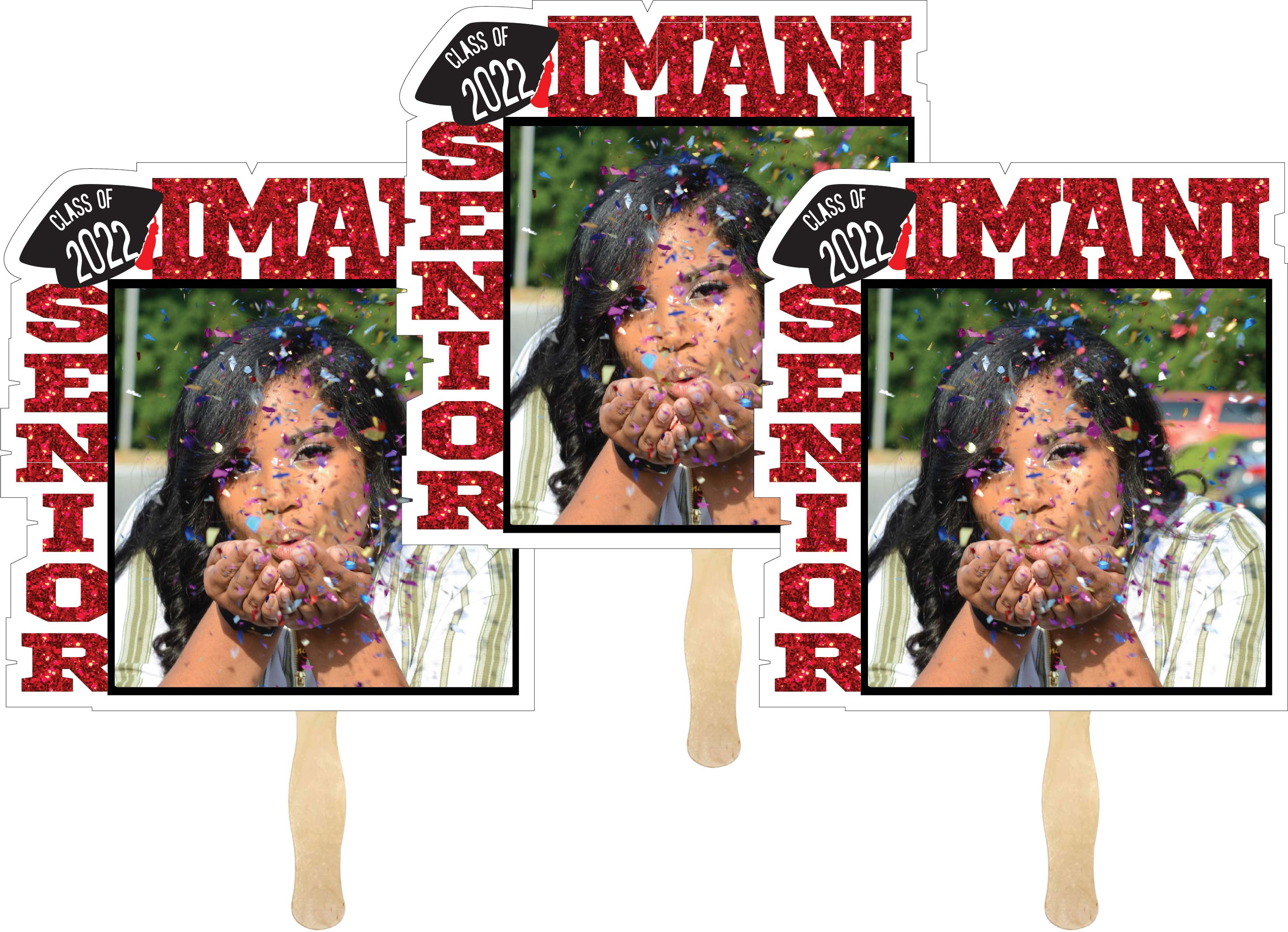 3pc Custom Graduation Photo 18" Fans Personalized Grad Fans – With Photo, Name & Optional Noisemaker