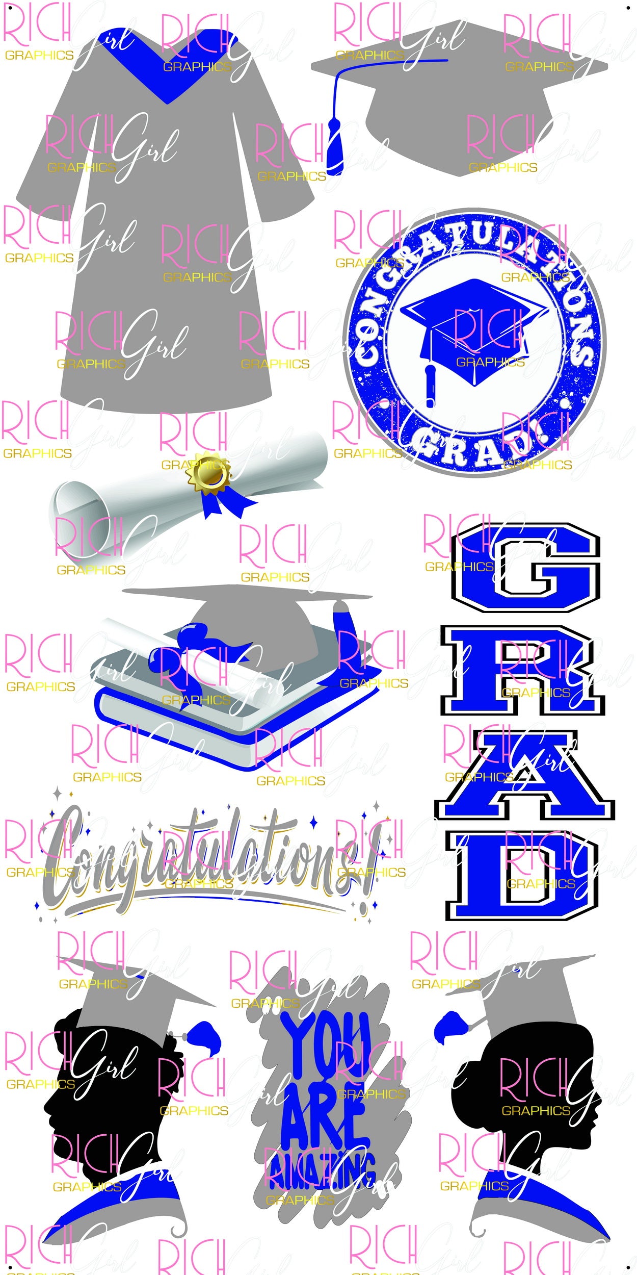 Graduation Flair GRAY SILVER Yard Card (Available in Glitter & Plain)