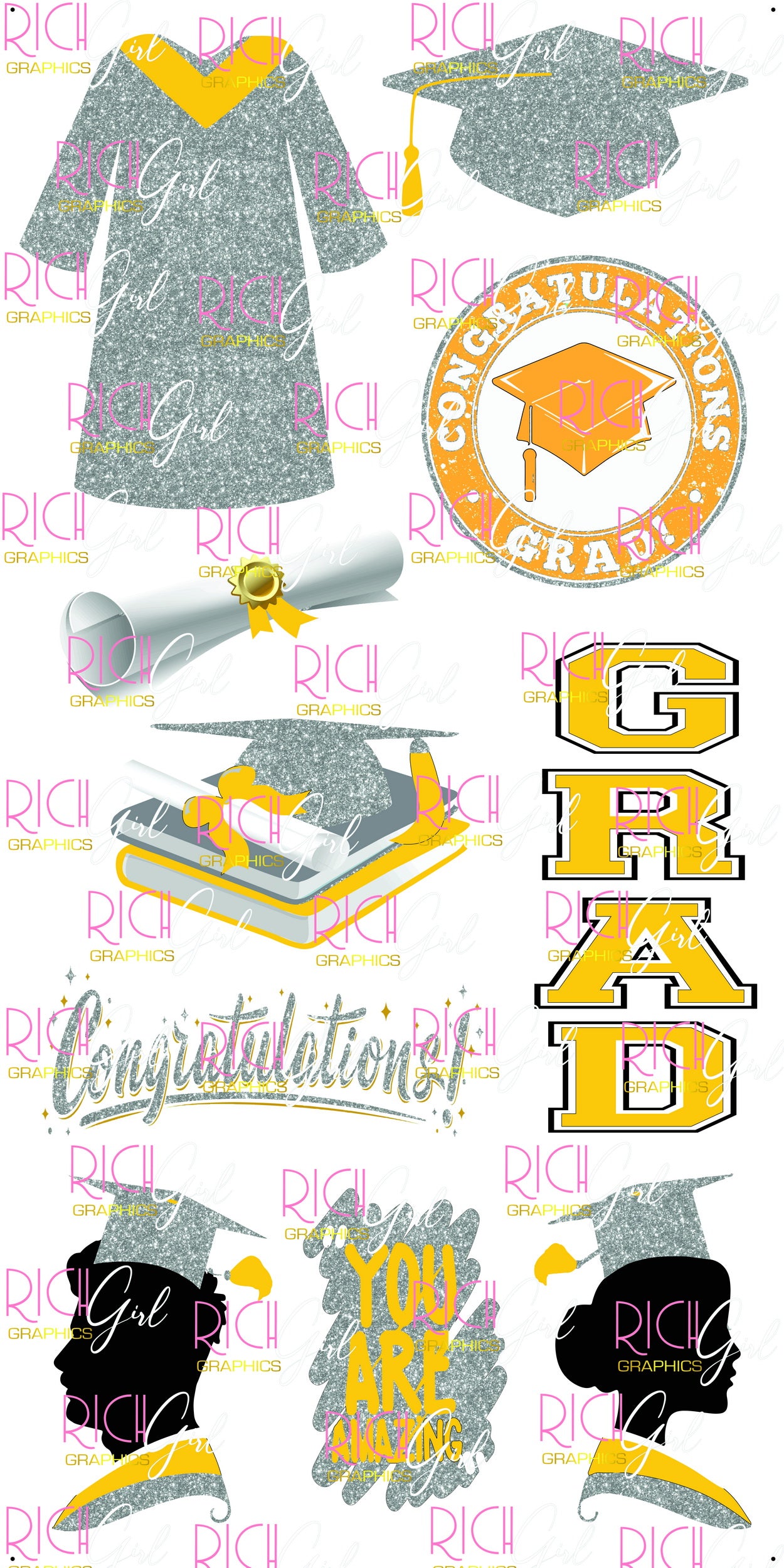 Graduation Flair GRAY SILVER Yard Card (Available in Glitter & Plain)